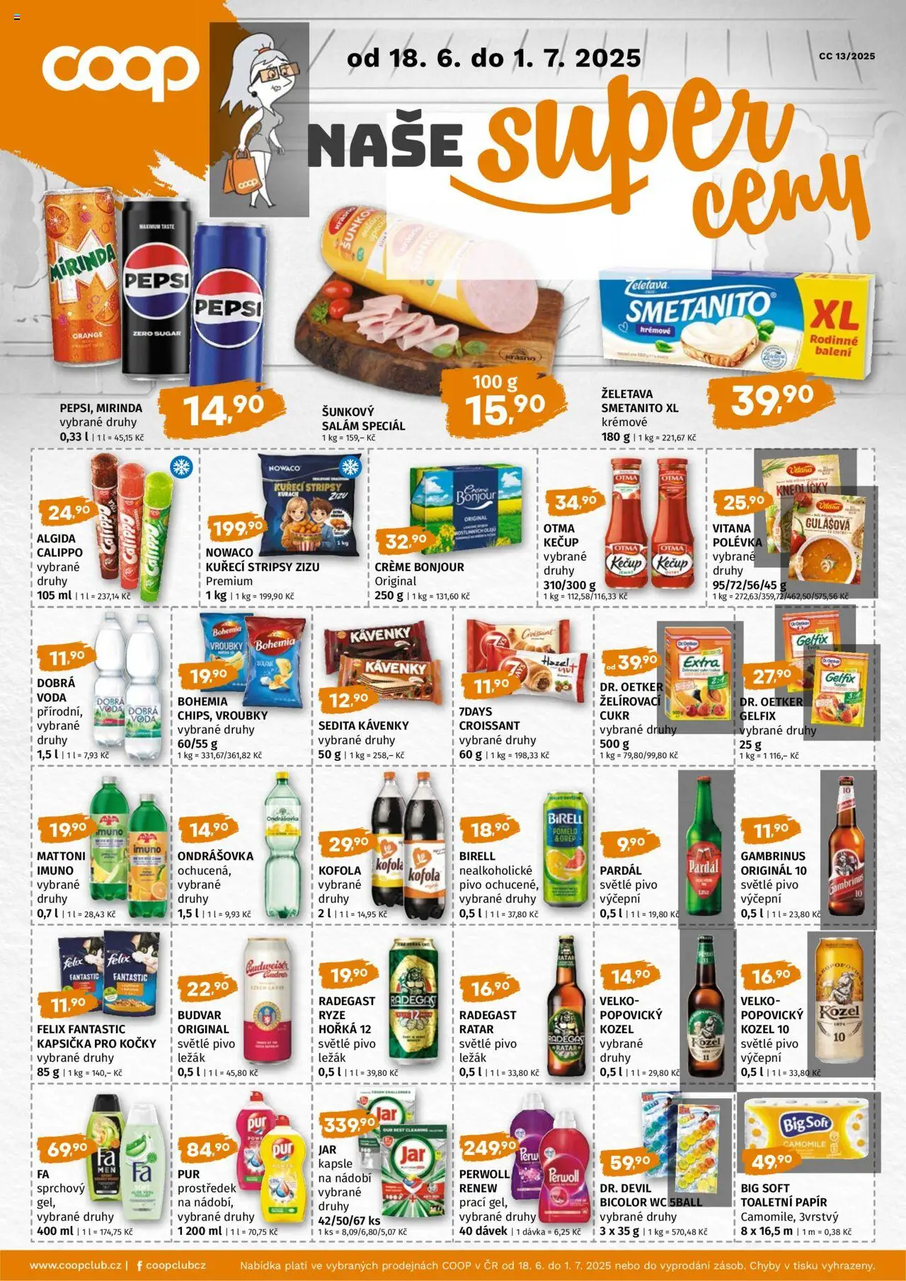 Trefa leták - COOP naše super ceny od 18.06.2025 | Strana: 1 | Produkty: Želírovací cukr, Nealkoholické pivo, Cukr, Vana