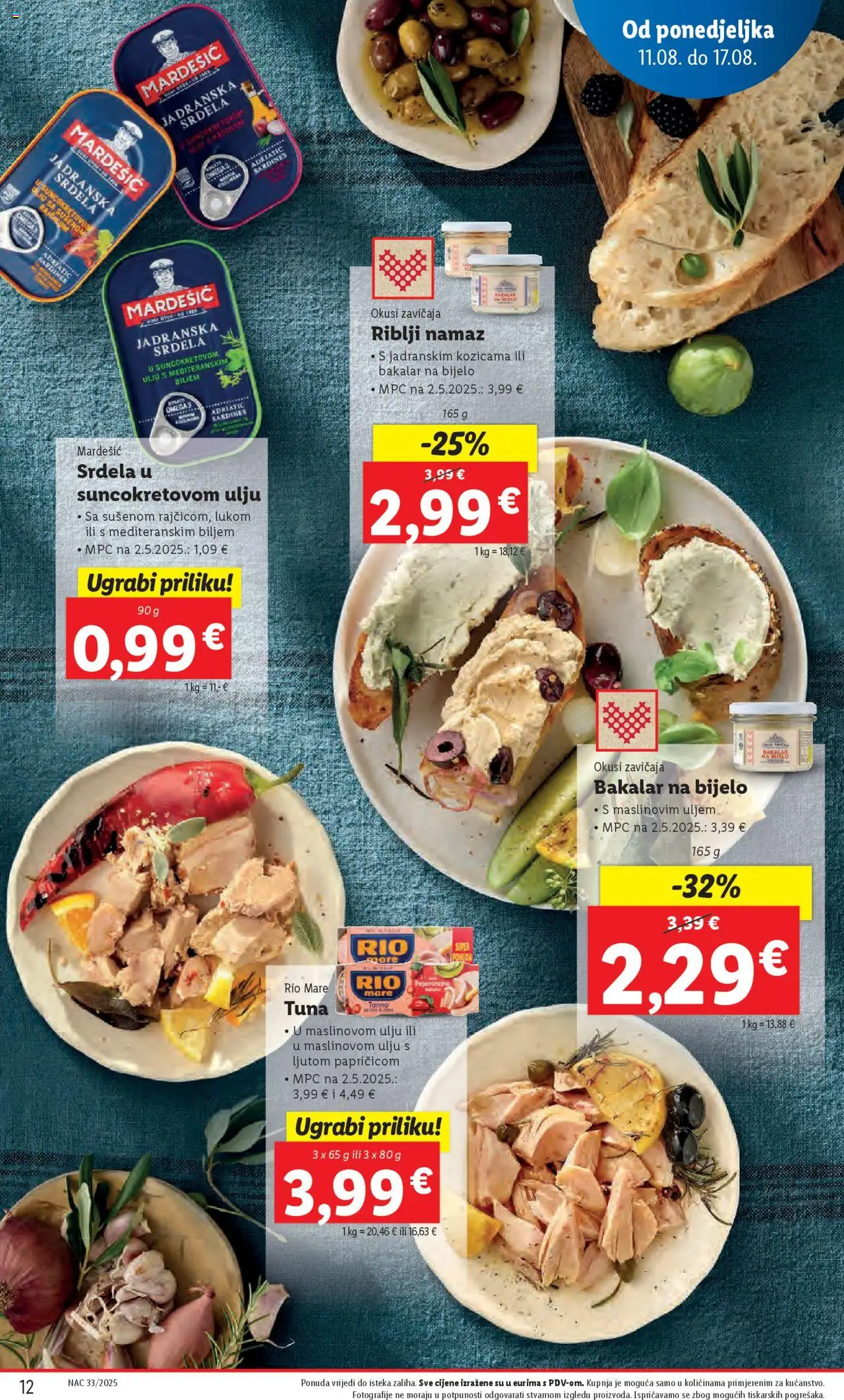 Lidl katalog | vrijedi od 11.08.2025 | Stranica: 12 | Proizvodi: Rio Mare, Srdela, Bakalar, Namaz