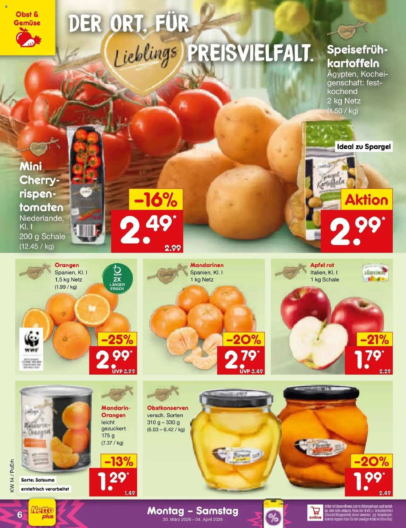 Netto Marken-Discount Prospekt München	 – gültig ab 30.03.2026 | Seite: 6 | Produkte: Mandarinen, Spargel, Kartoffeln, Obst