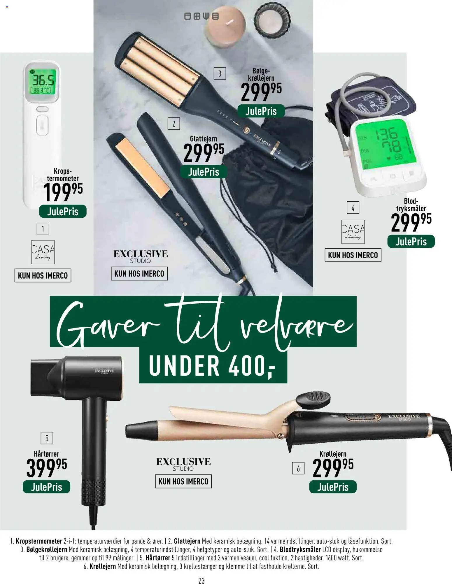 Imerco tilbudsavis – gyldig fra 12.12.2025 | Side: 23 | Produkter: Klemme, Termometer, Hårtørrer, Glattejern