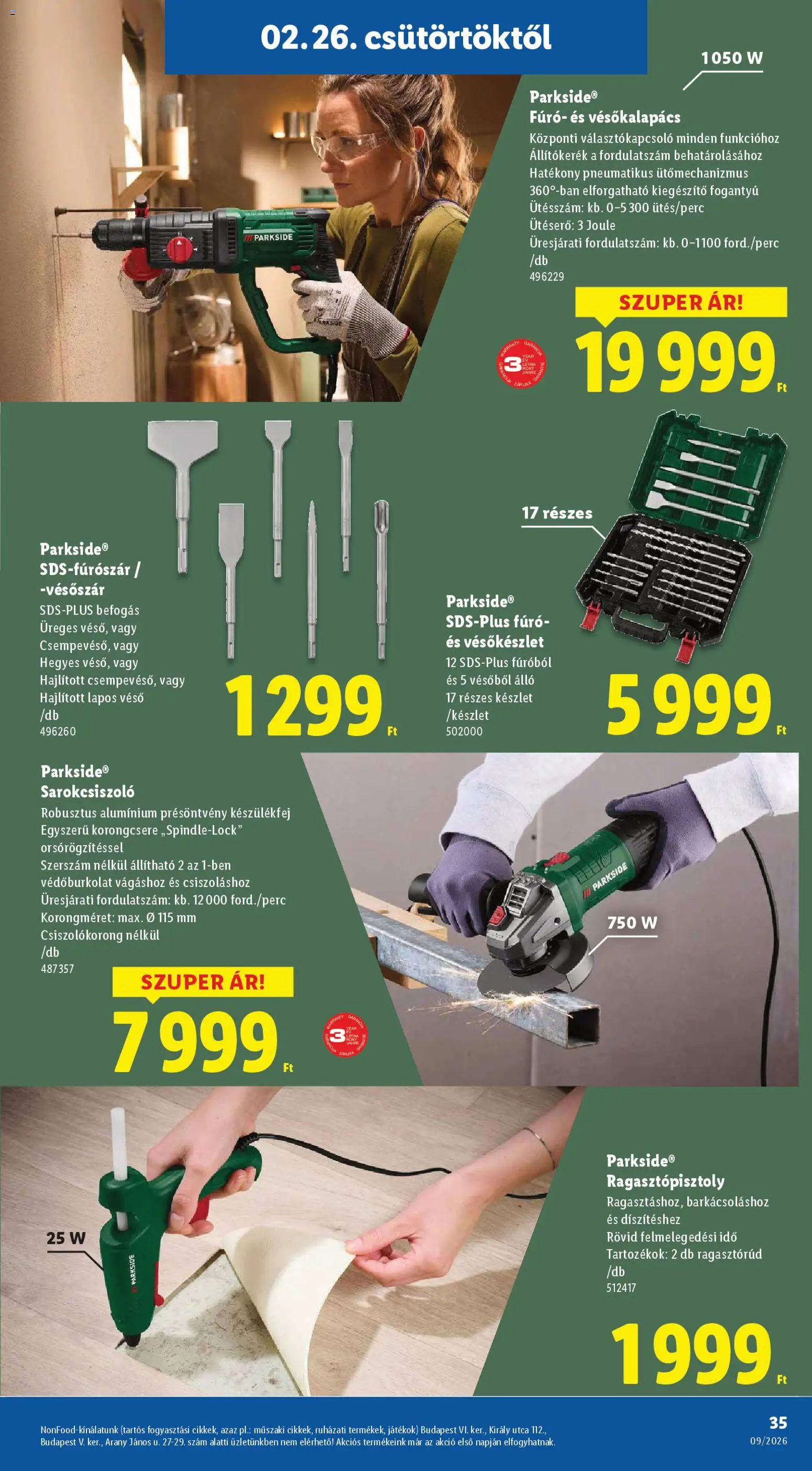 Lidl akciós ujság - amely érvényes a következő dátumtól: 26.02.2026 | Oldal: 35 | Termékek: Parkside, Ragasztópisztoly, Játékok, Sarokcsiszoló