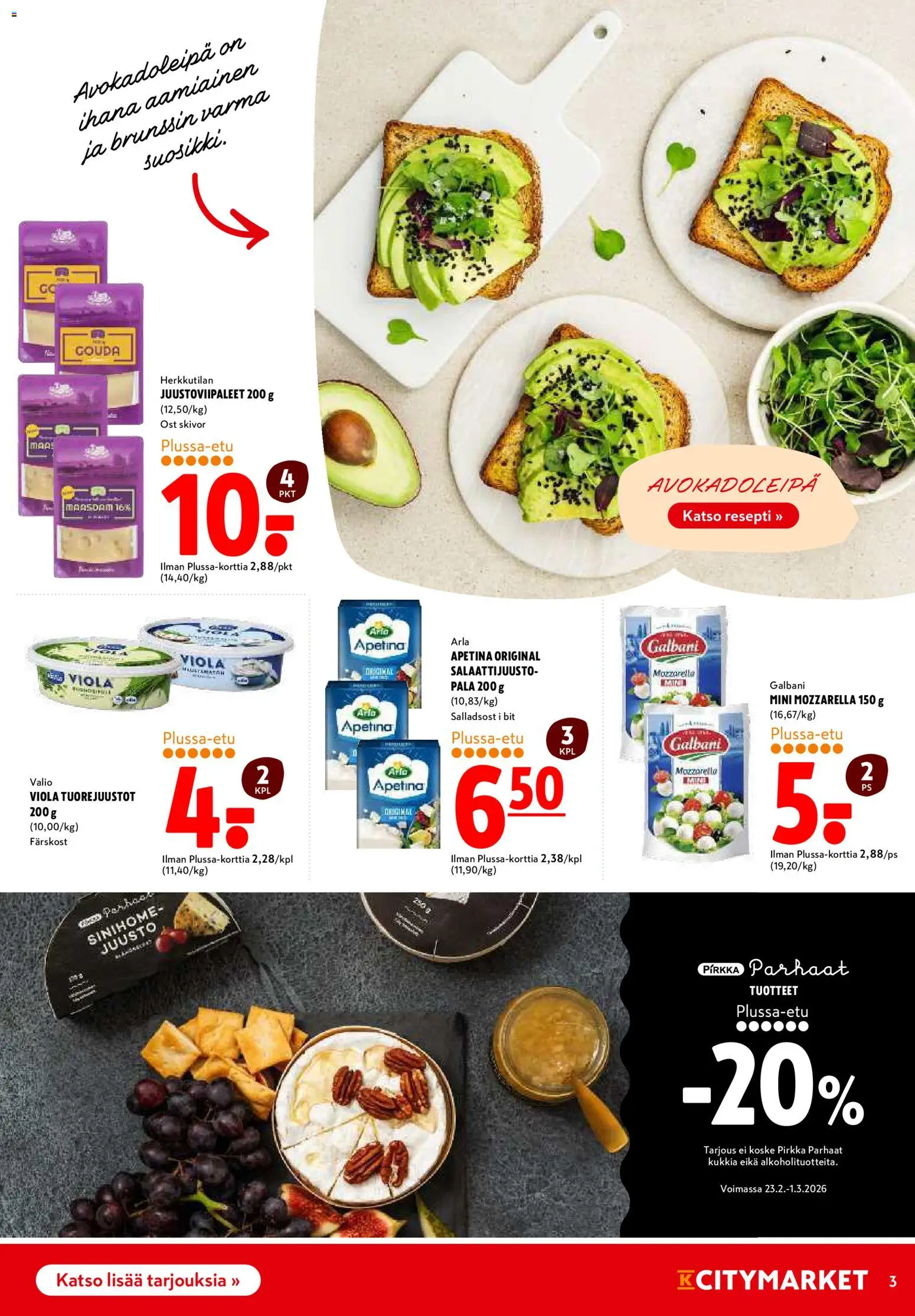 K-Citymarket tarjoukset – voimassa 26.02.2026 alkaen | Sivu: 3 | Tuotteet: Mozzarella, Juusto