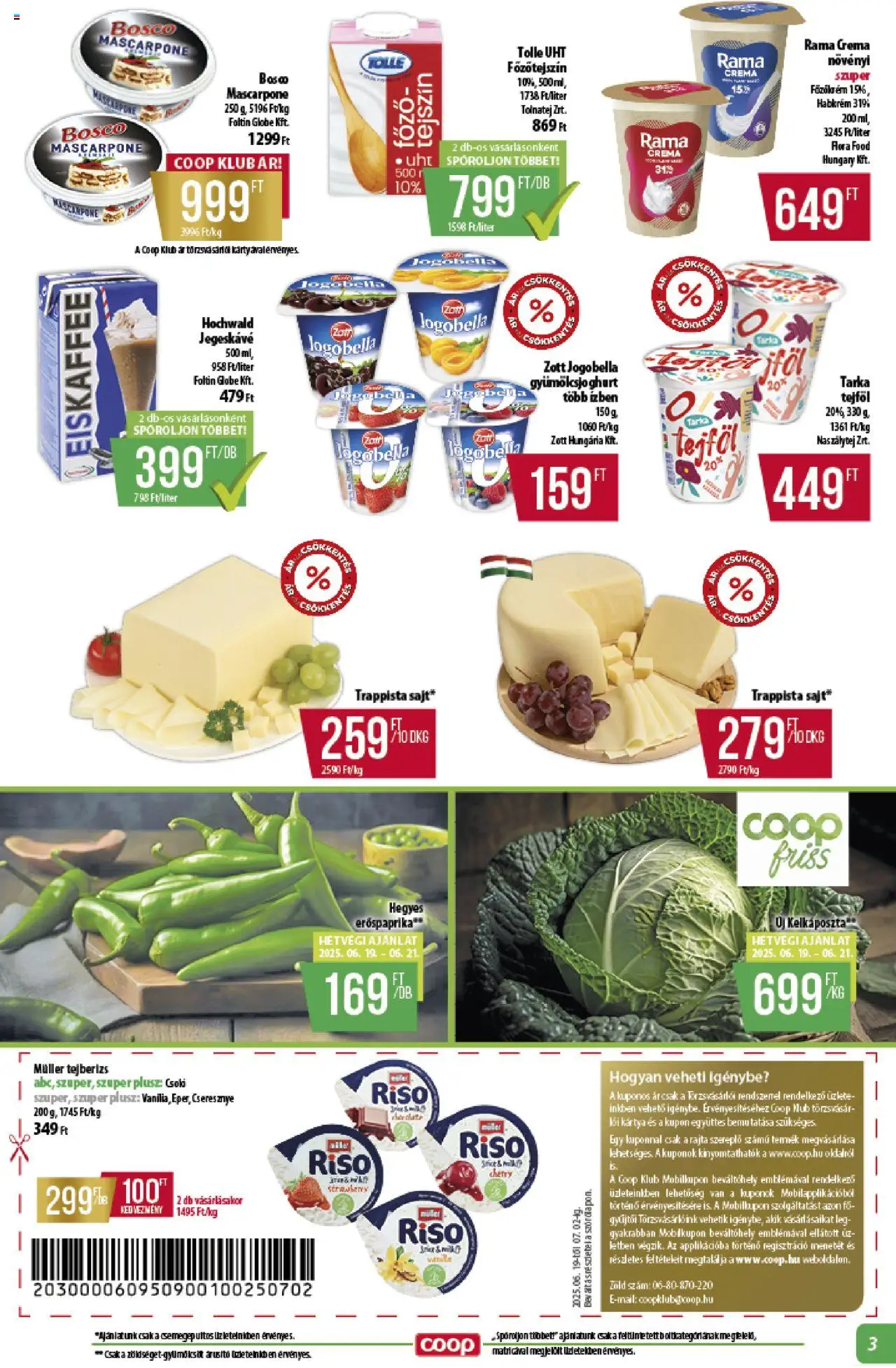 COOP akciós ujság - amely érvényes a következő dátumtól: 19.06.2025 | Oldal: 3 | Termékek: Cseresznye, Rama, Kelkáposzta, Tejszín