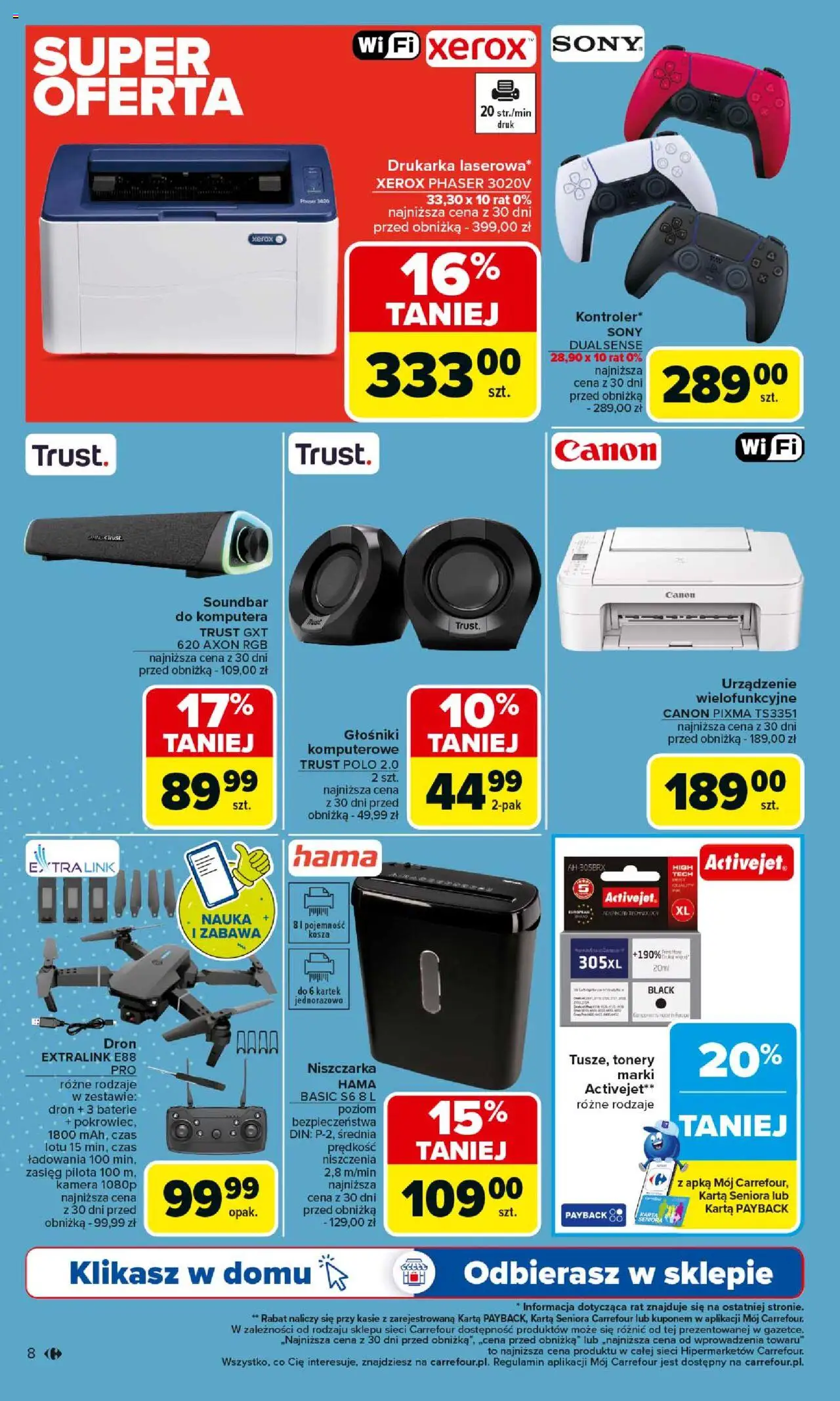 Carrefour Gazetka - Multimedia od 18.08.2025 | Strona: 8 | Produkty: Karta, Drukarka, Niszczarka, Soundbar