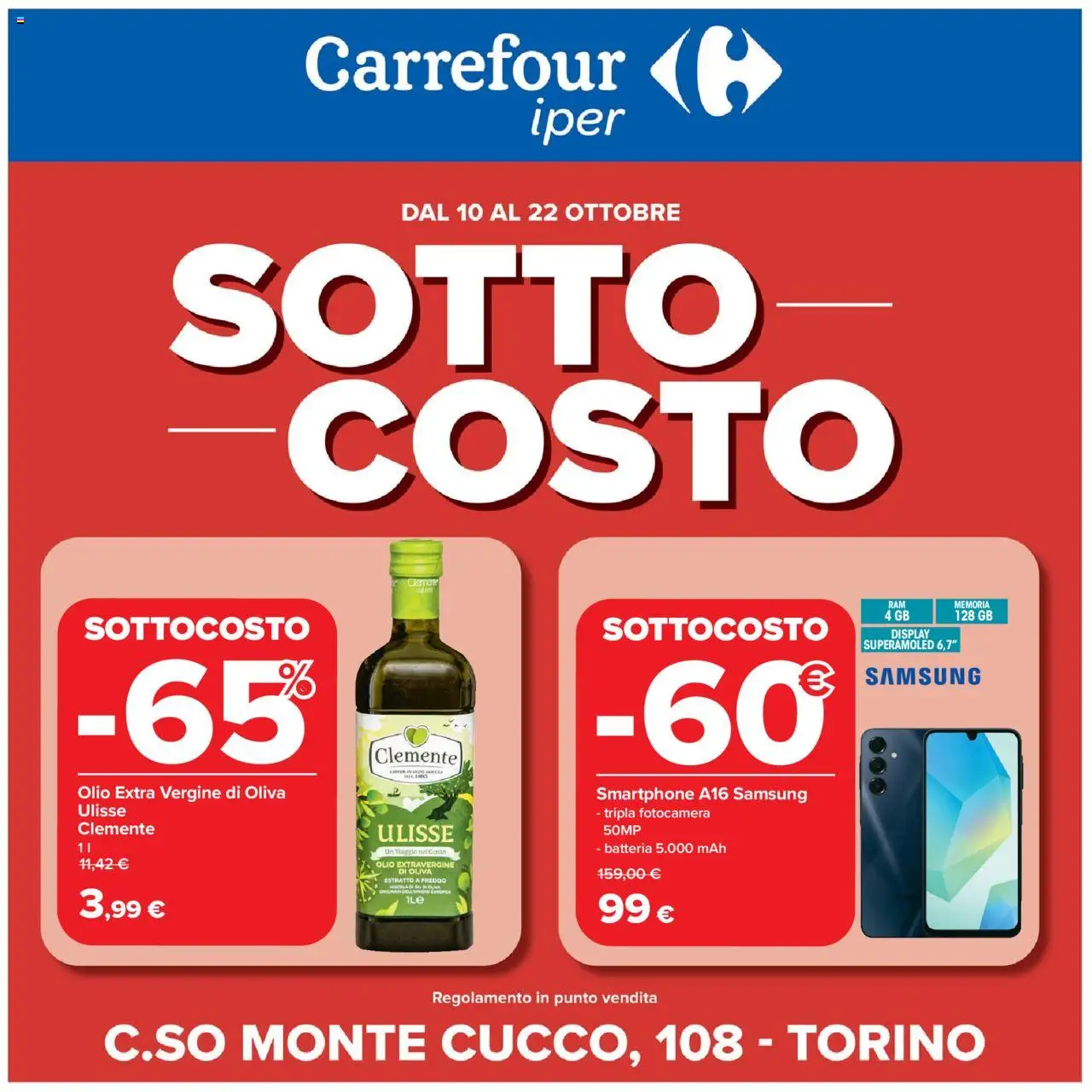 Volantino Carrefour del 10.10.2025 | Pagina: 1 | Prodotti: Olio, Smartphone, Olio extra vergine, Batteria