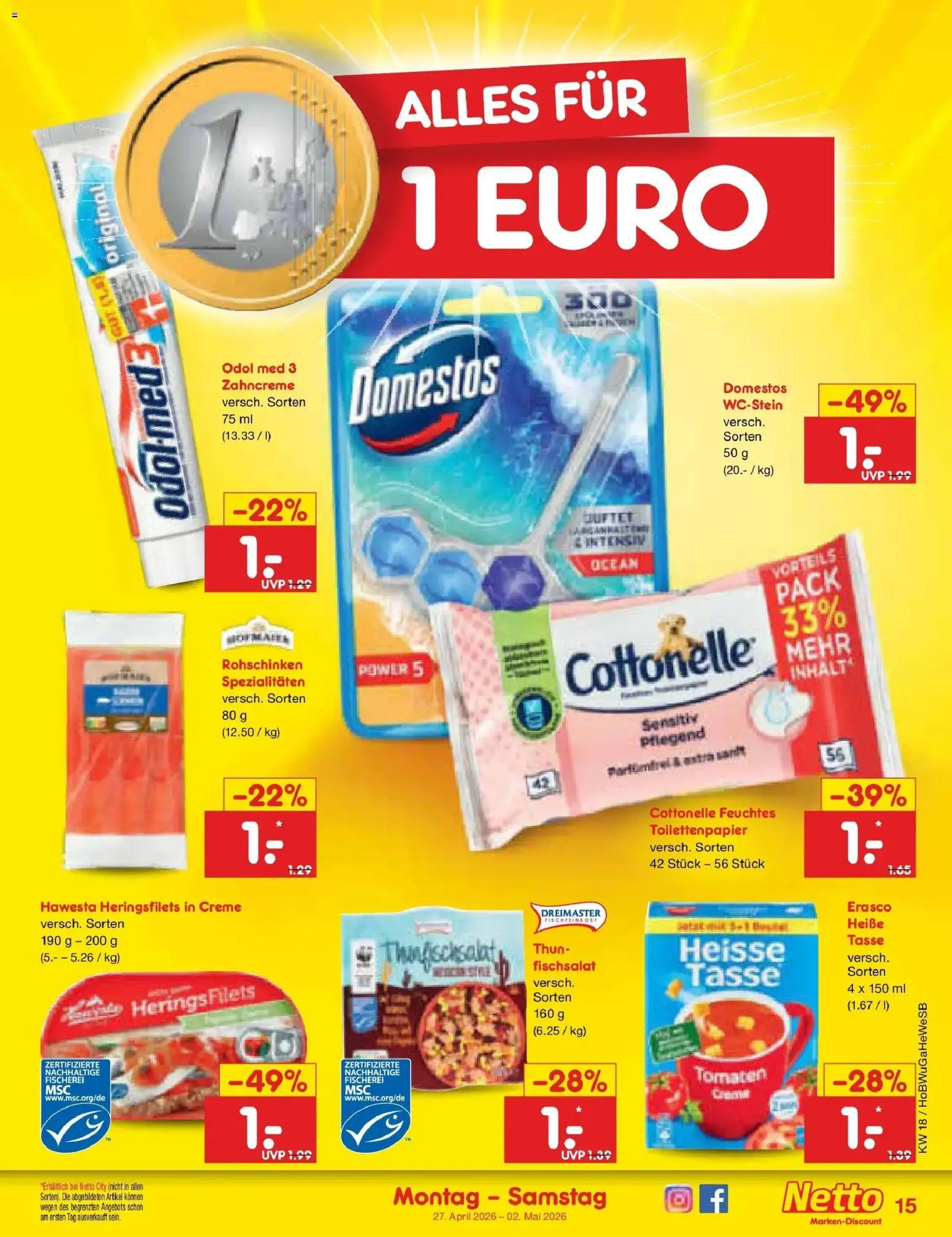 Netto Marken-Discount Prospekt Hamburg	 – gültig ab 27.04.2026 | Seite: 17 | Produkte: Creme, Erasco, Toilettenpapier, Feuchtes Toilettenpapier