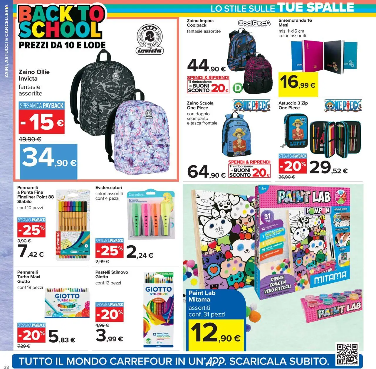 Volantino Carrefour del 07.08.2025 | Pagina: 28 | Prodotti: Zaino, Astuccio, Pennarelli, Pastelli