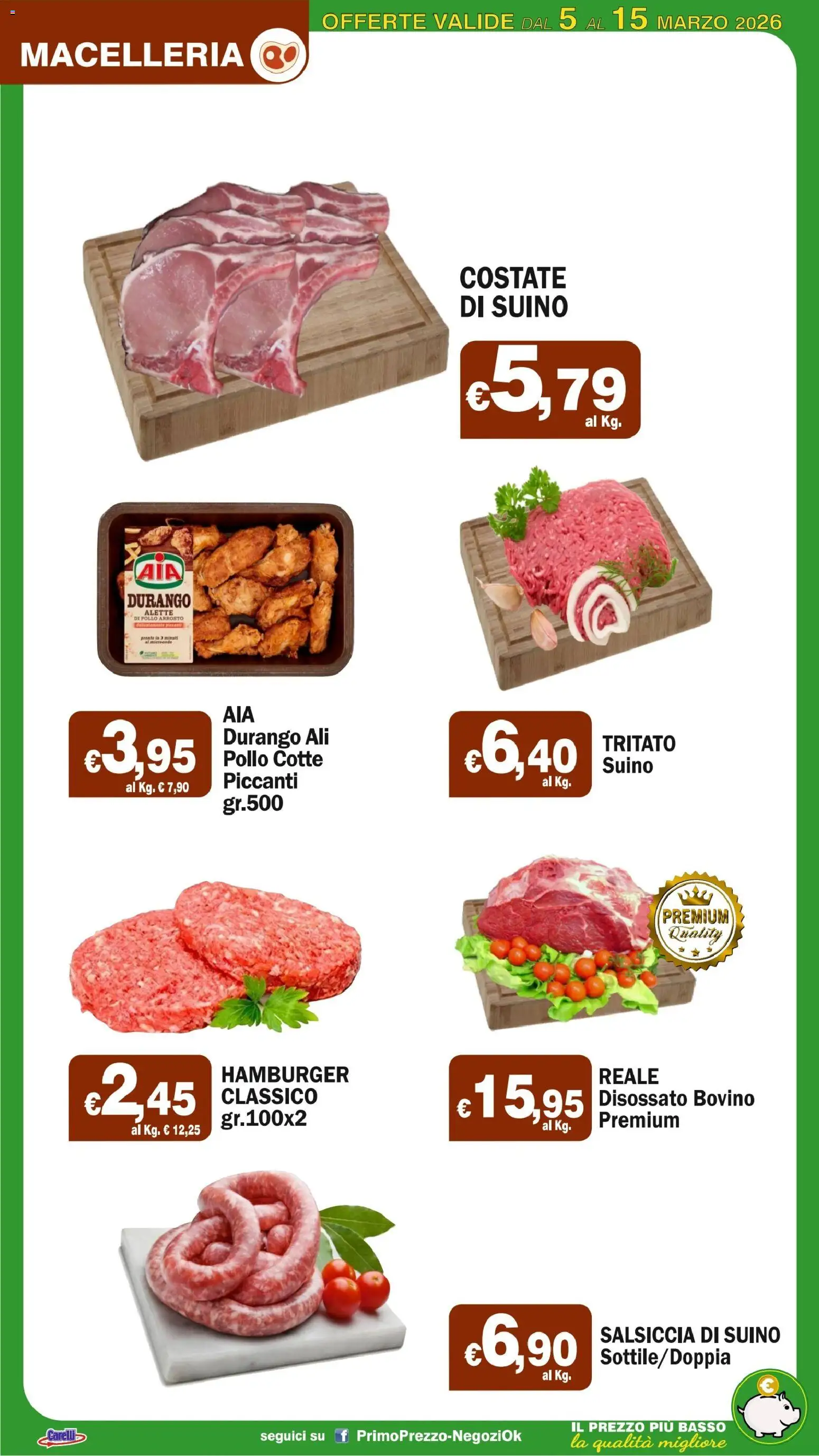 Volantino Primo Prezzo del 05.03.2026 | Pagina: 32 | Prodotti: Bovino, Arrosto, Suino, Hamburger