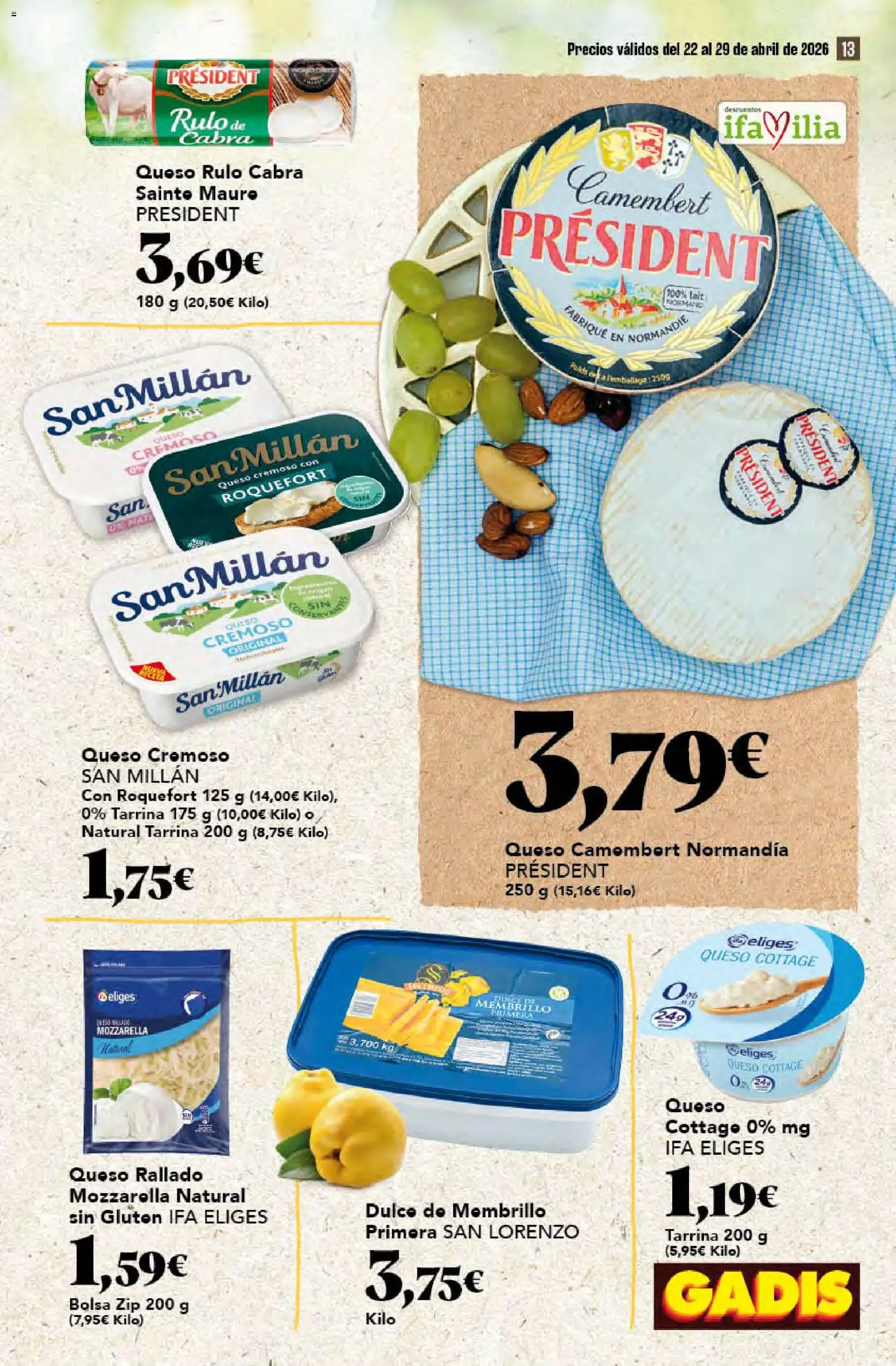 Gadis folleto │ válido desde el 22.04.2026 | Página: 13 | Productos: Queso, Queso rallado, Queso cottage, Bolsa