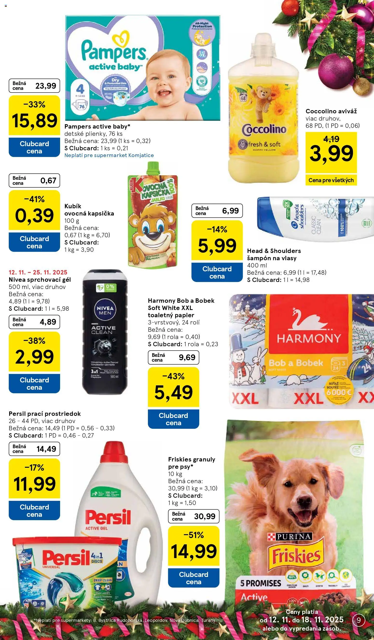 Nové Tesco akcie – leták je platný od 12.11.2025 | Strana: 9 | Produkty: Aviváž, Coccolino, Head & Shoulders, Pampers