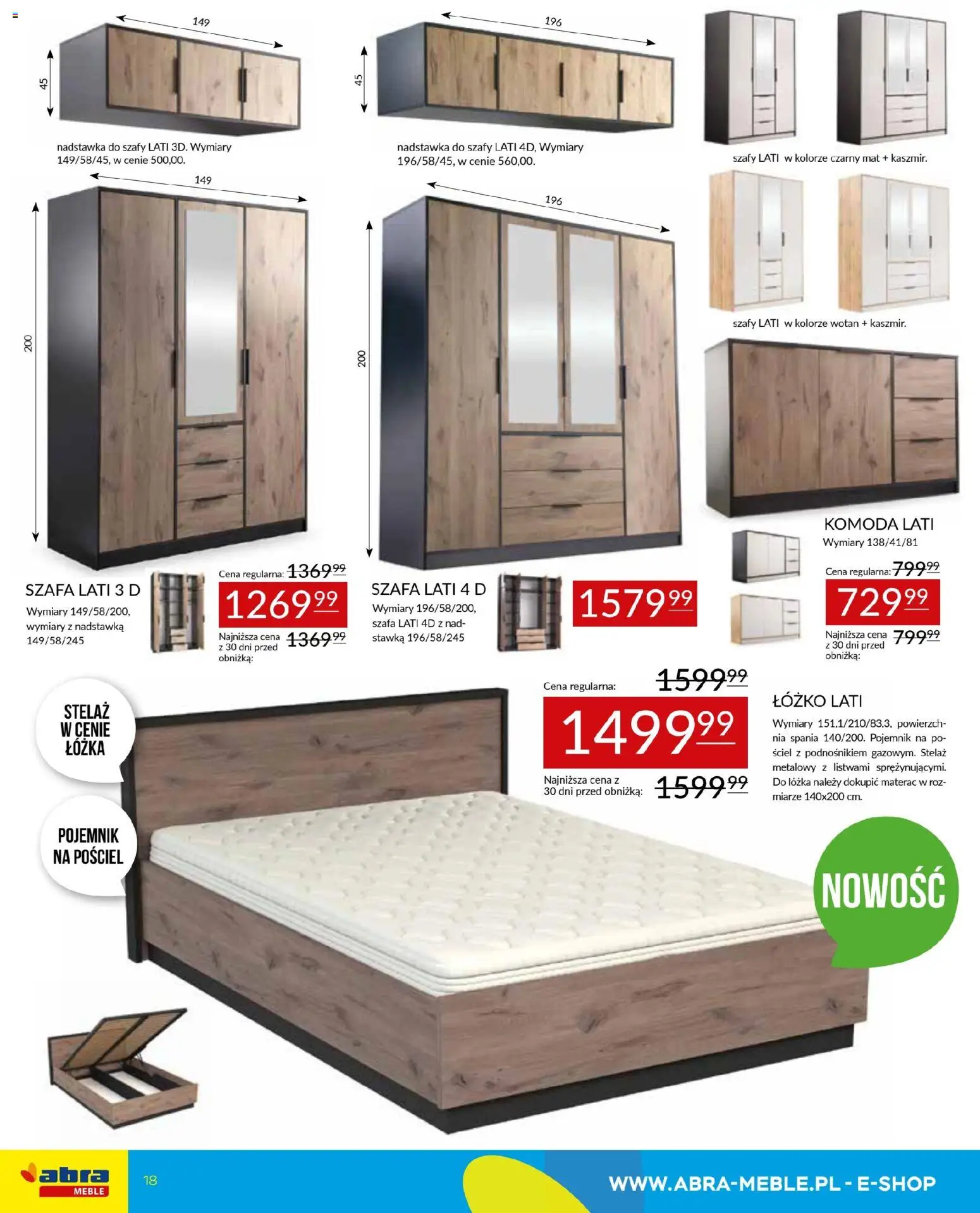 Abra meble Gazetka od 09.01.2026 | Strona: 18 | Produkty: Łóżko, Szafa, Komoda, Róż