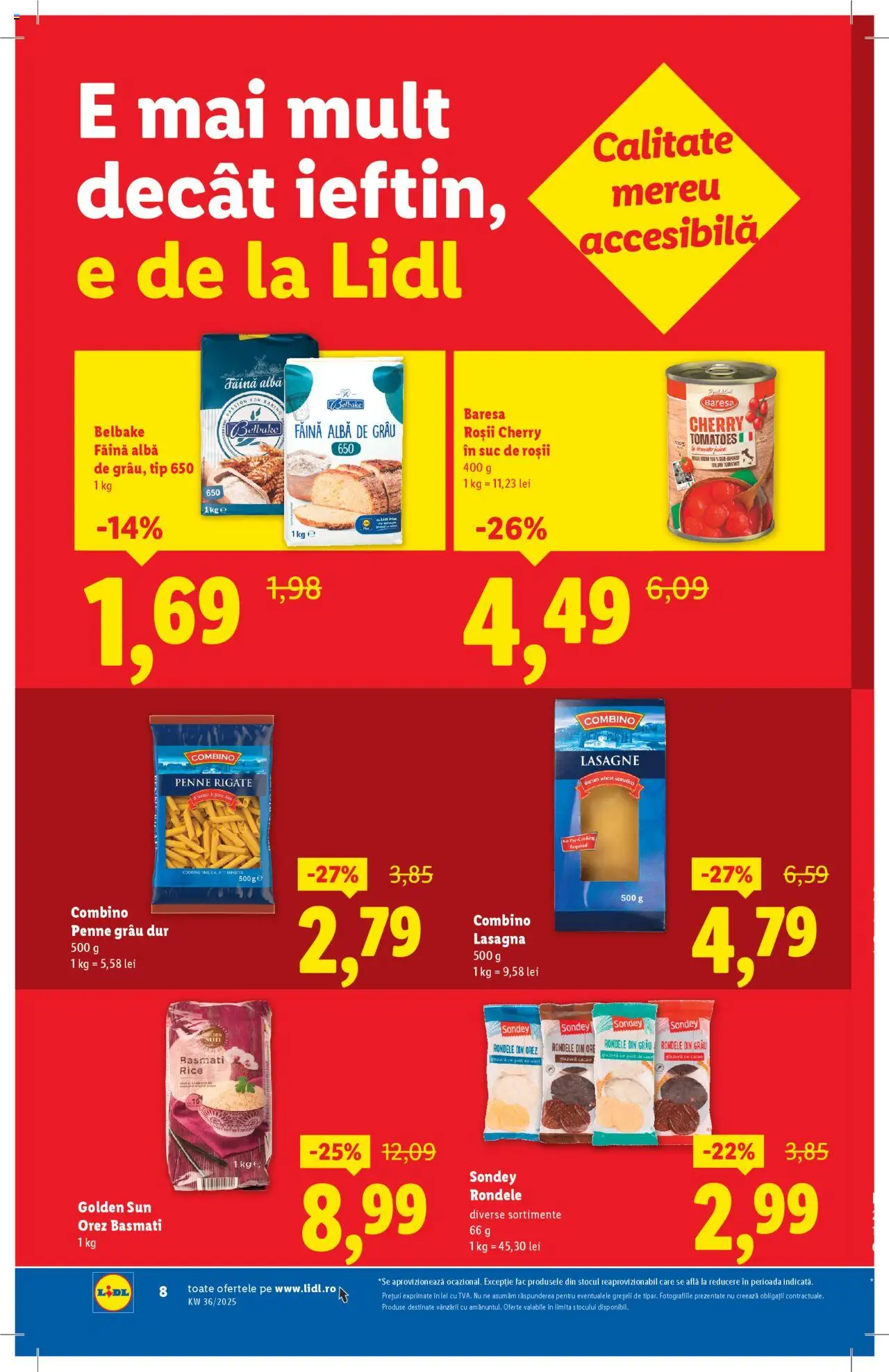 Catalog Lidl – valabil de la 01.09.2025 | Pagină: 8 | Produse: Lasagna, Suc, Făină, Roșii