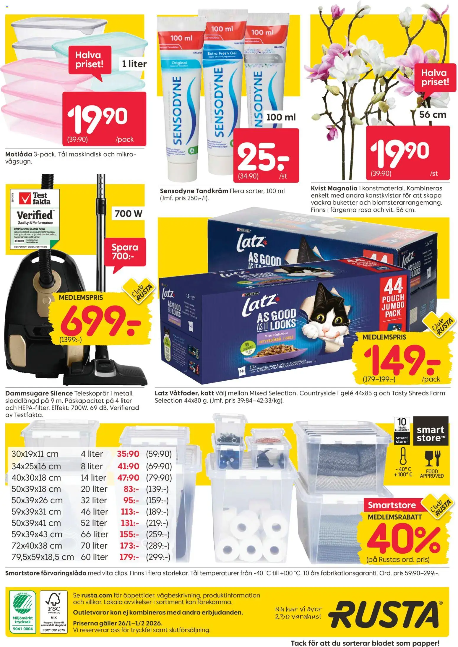 Rusta reklamblad aktuell från 26.01.2026 | Sida: 12 | Produkter: Dammsugare, Tandkräm, Papper, Matlåda