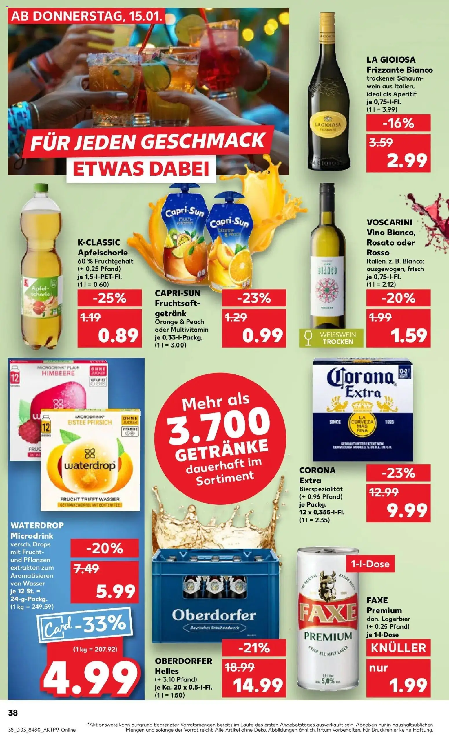 Kaufland prospekt Backnang	 – gültig ab 19.01.2026 | Seite: 38 | Produkte: Äpfel, Pfirsich, Wein, Fruchtsaft