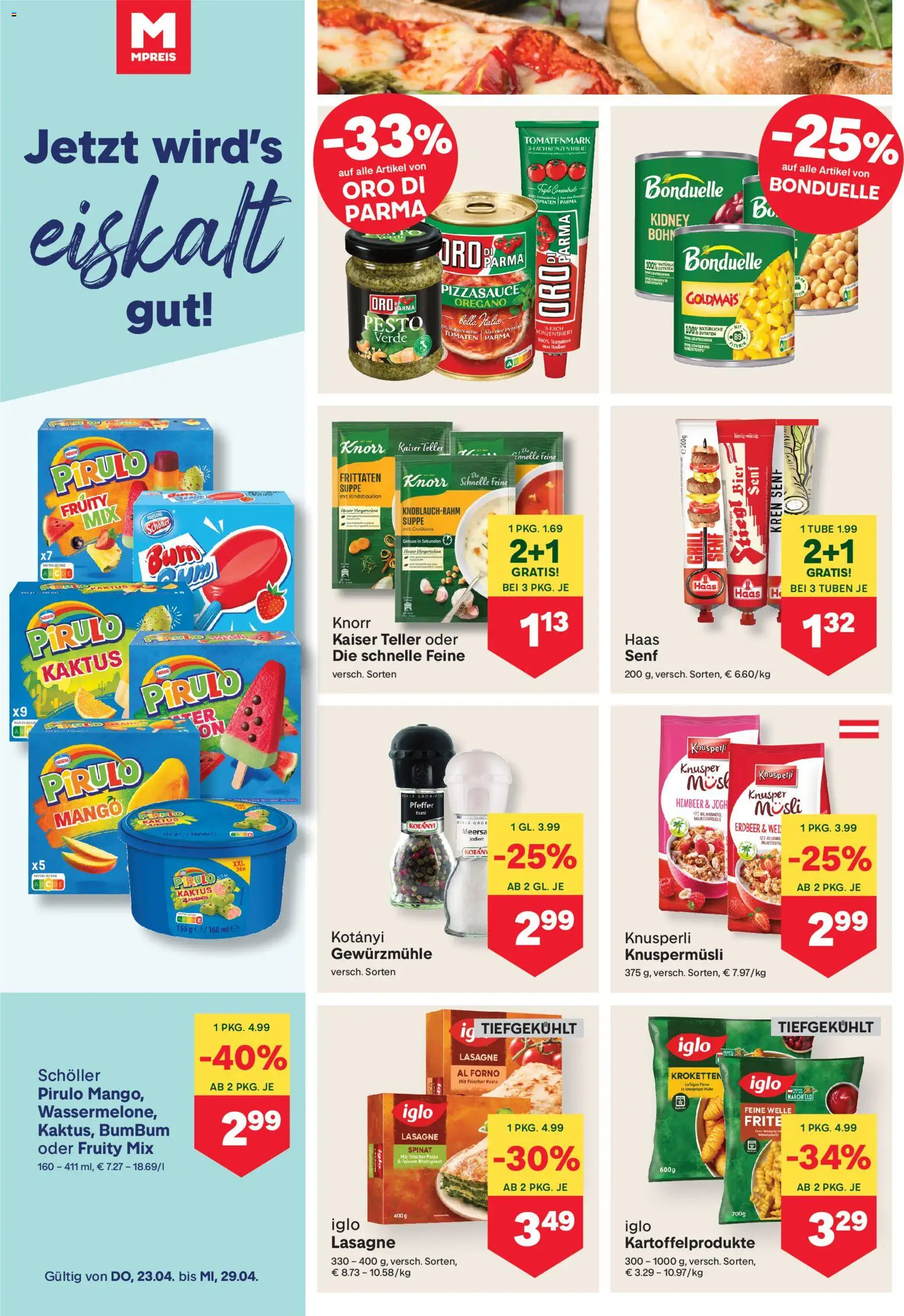 MPREIS Flugblatt gültig ab 23.04.2026 | Seite: 8 | Produkte: Pasta, Pfeffer, Bier, Tomaten