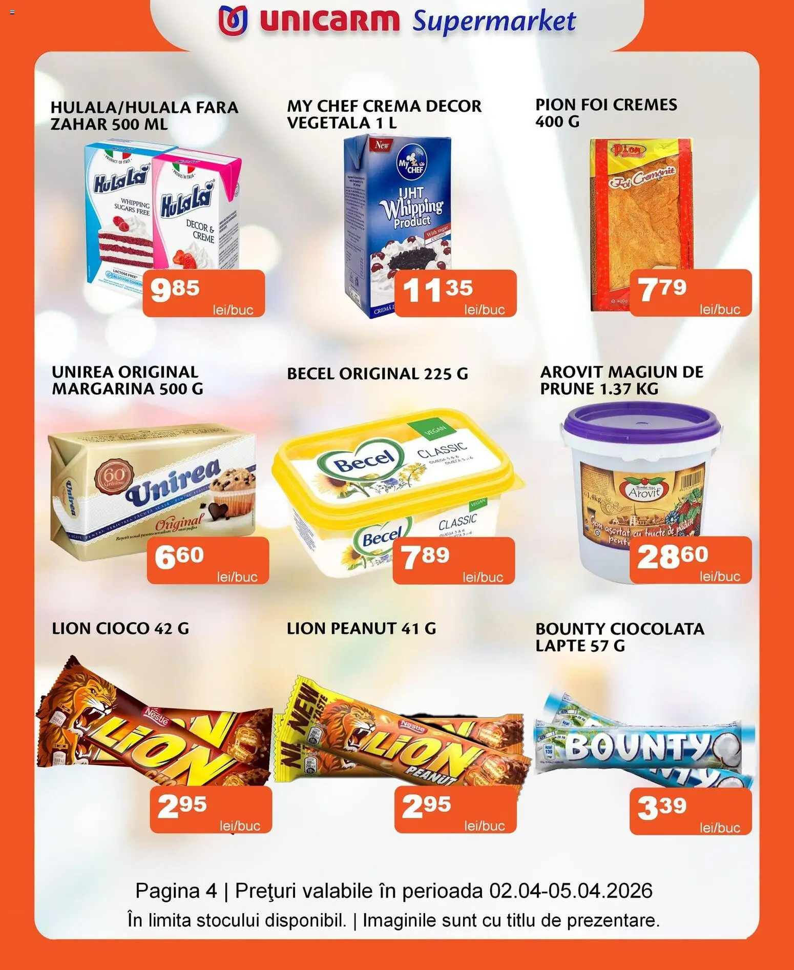 Noul catalog Unicarm – valabil de la 02.04.2026 | Pagină: 4 | Produse: Chaussures de ski, Cremă, Ciocolată, Zahăr