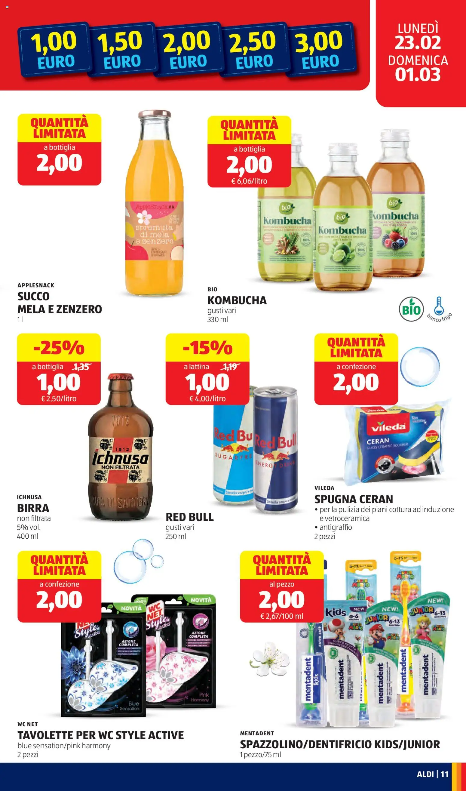 Volantino Aldi del 23.02.2026 | Pagina: 11 | Prodotti: Succo, Birra, Frutta, Bottiglia