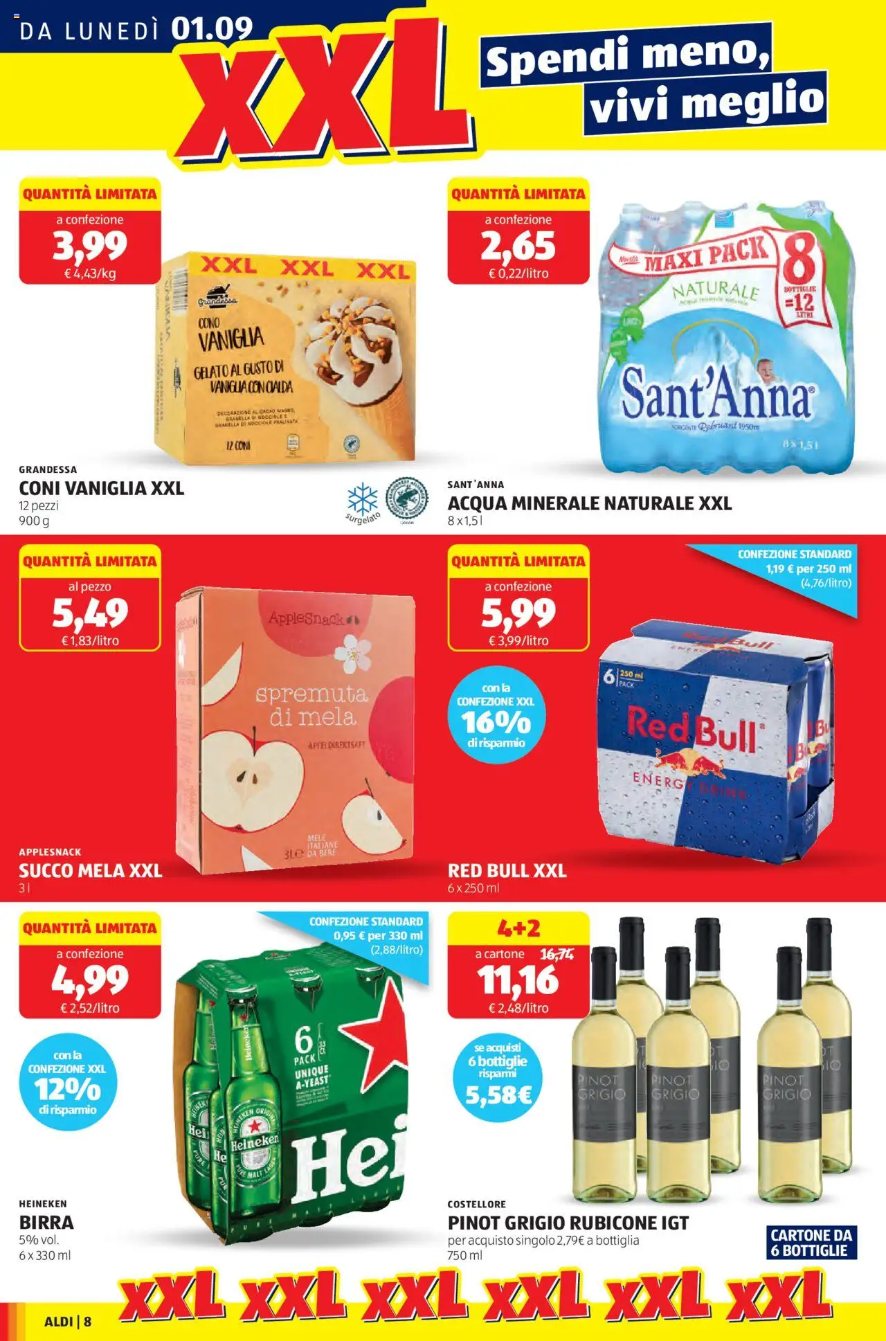 Volantino Aldi del 01.09.2025 | Pagina: 8 | Prodotti: Succo, Birra, Nocciole, Cacao