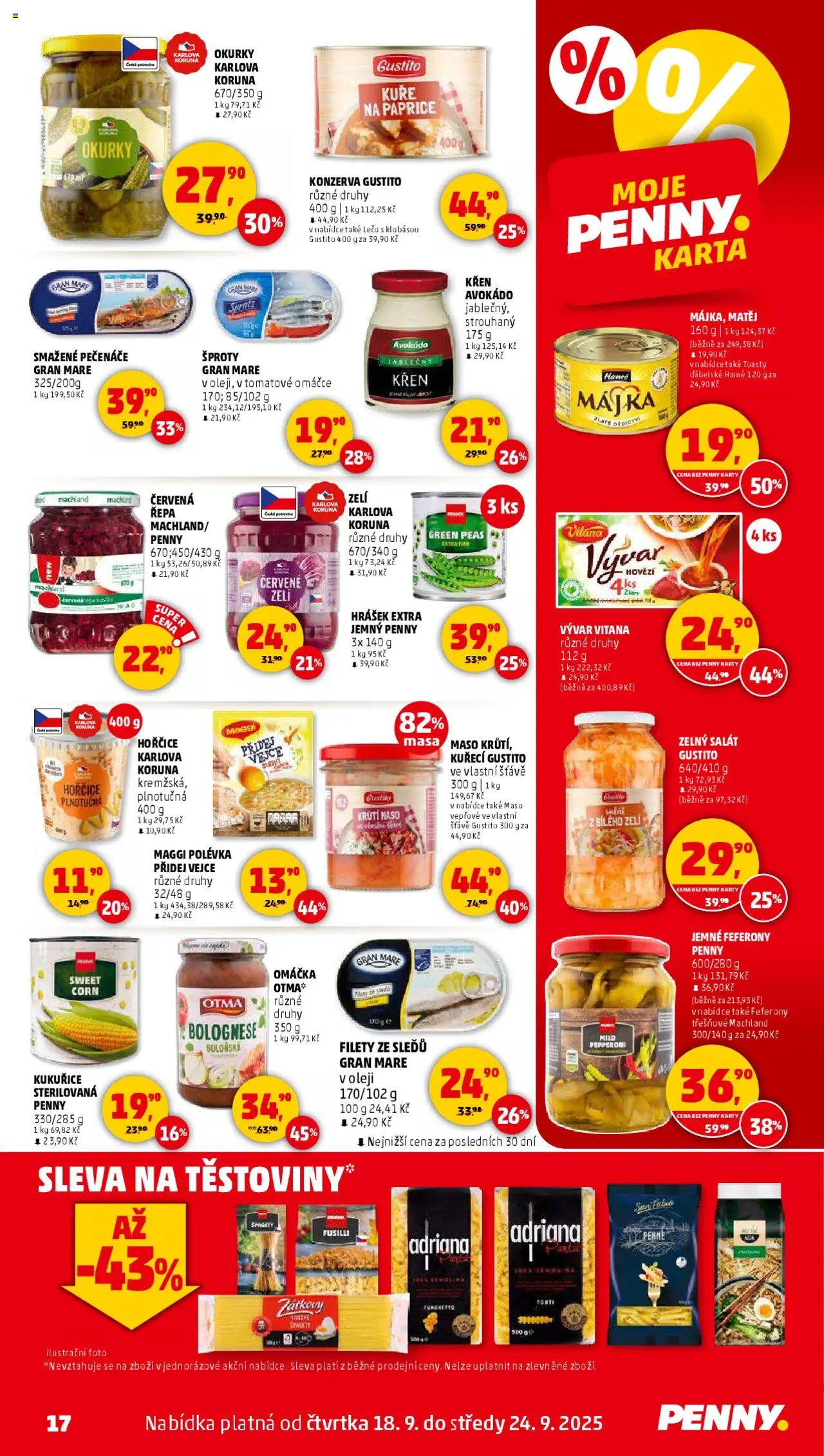 Penny Market leták - Čtvrtečník od 18.09.2025 | Strana: 17 | Produkty: Špagety, Kostky, Semolina, Krůtí maso