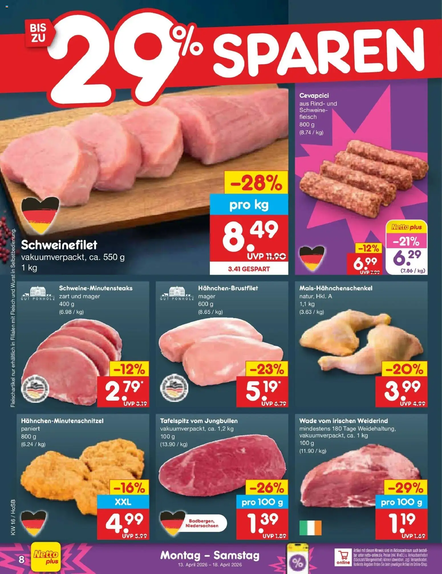 Netto Marken-Discount Prospekt Hannover	 – gültig ab 13.04.2026 | Seite: 10 | Produkte: Tafelspitz, Cevapcici, Schweinefilet, Wurst