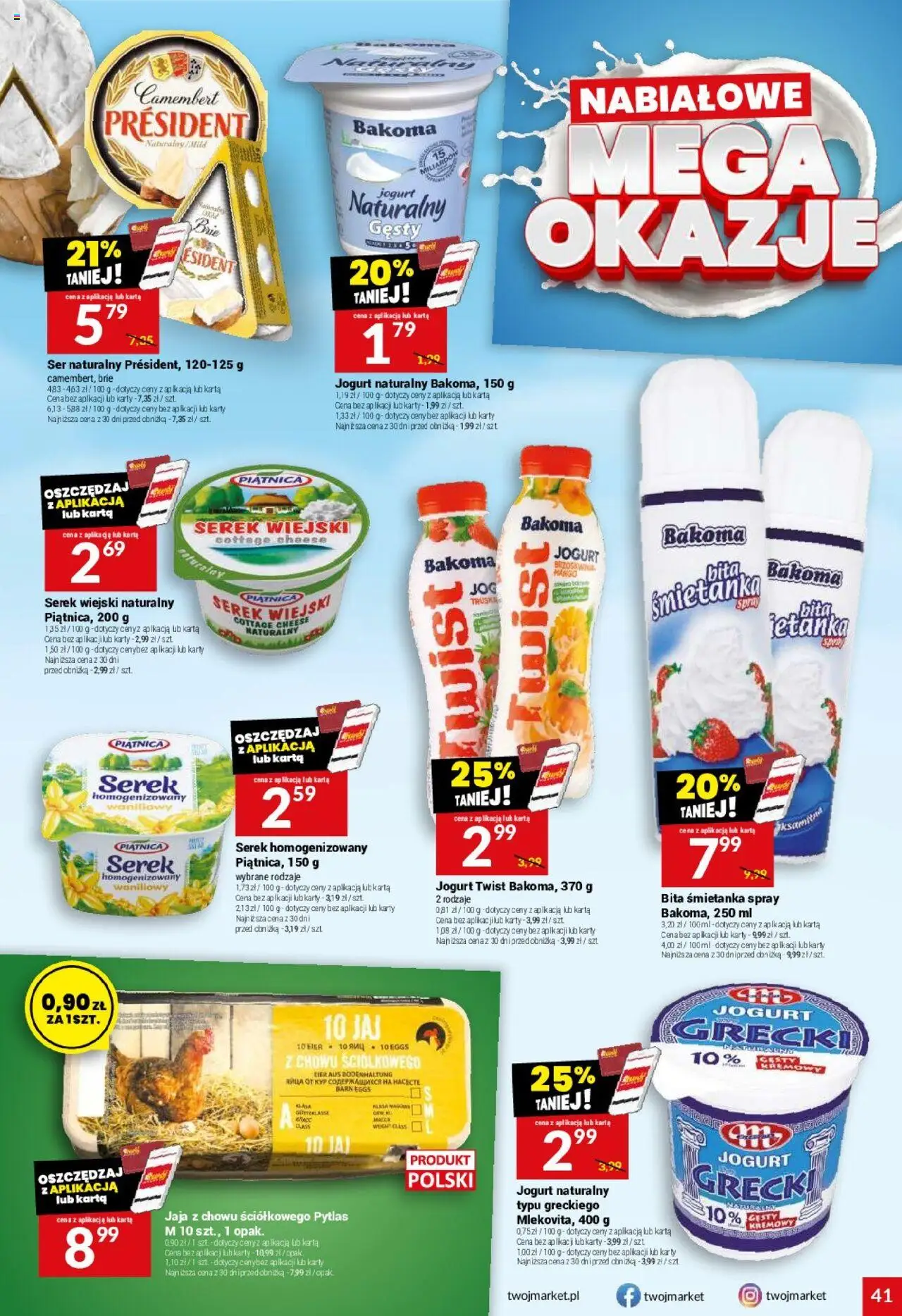 Twój Market Gazetka od 15.10.2025 | Strona: 41 | Produkty: Jogurt grecki, Serek, Jogurt, Jaja