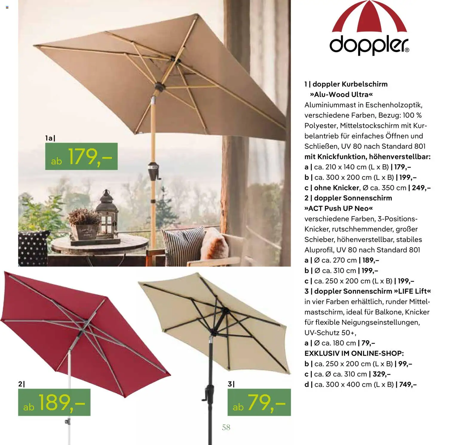 Pflanzen-Kölle GARTENMÖBEL 2026 – gültig ab 07.03.2026 | Seite: 58 | Produkte: Sonnenschirm