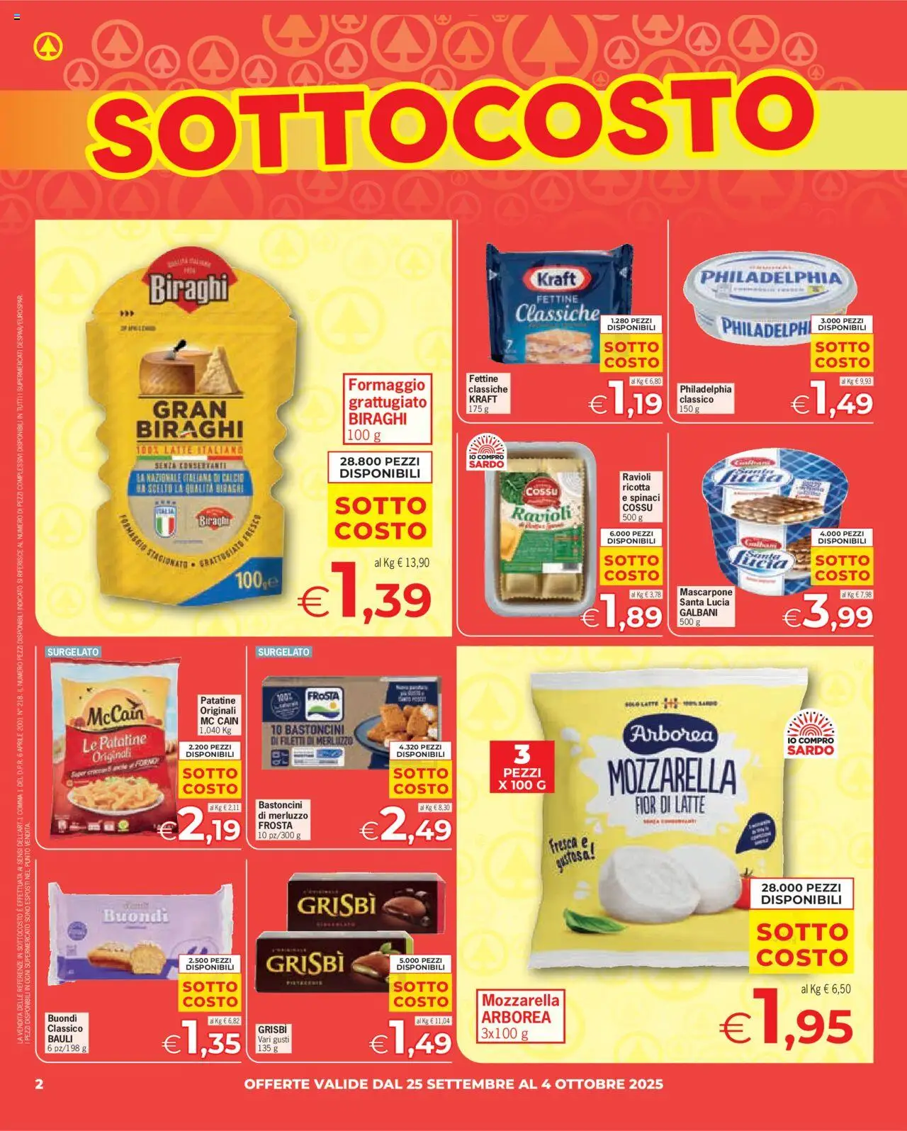 Volantino Eurospar del 25.09.2025 | Pagina: 2 | Prodotti: Patatine, Mozzarella, Ravioli, Forno