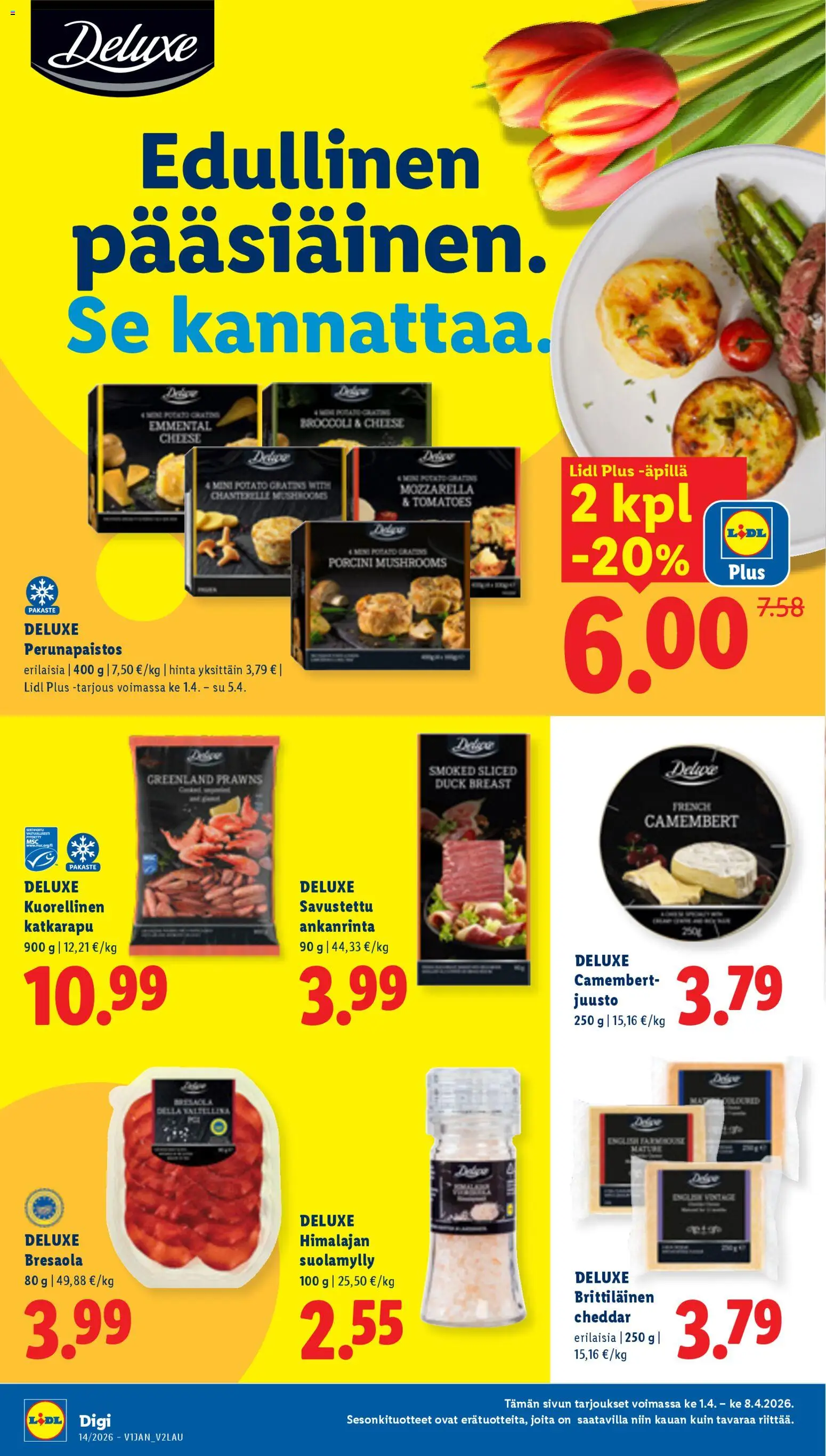 Lidl tarjoukset - Tampere – voimassa 01.04.2026 alkaen | Sivu: 10 | Tuotteet: Katkarapu, Emmental, Cheddar, Juusto
