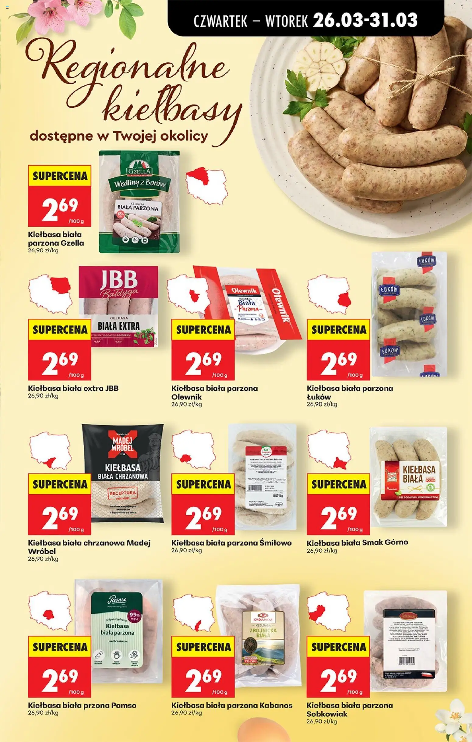 Biedronka gazetka od czwartku od 26.03.2026 | Strona: 47 | Produkty: Kiełbasa, Biała kiełbasa, Wędliny