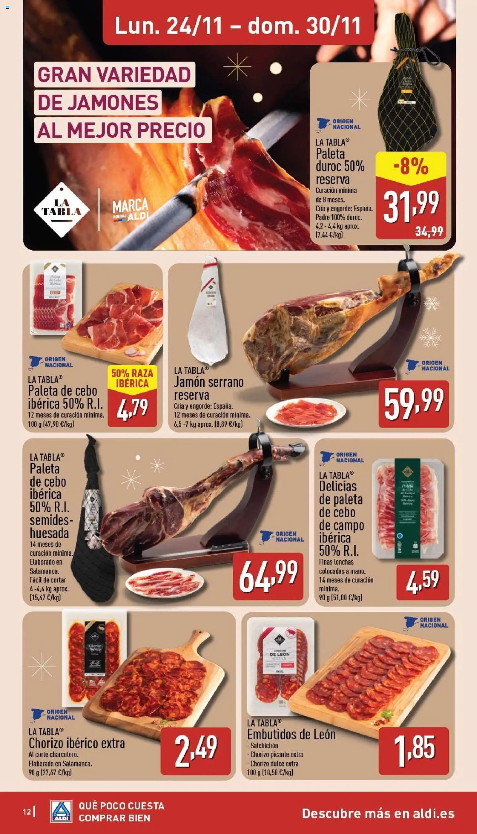Aldi folleto Península │ válido desde el 24.11.2025 | Página: 12 | Productos: Jamón serrano, Jamón, Νυχτικό