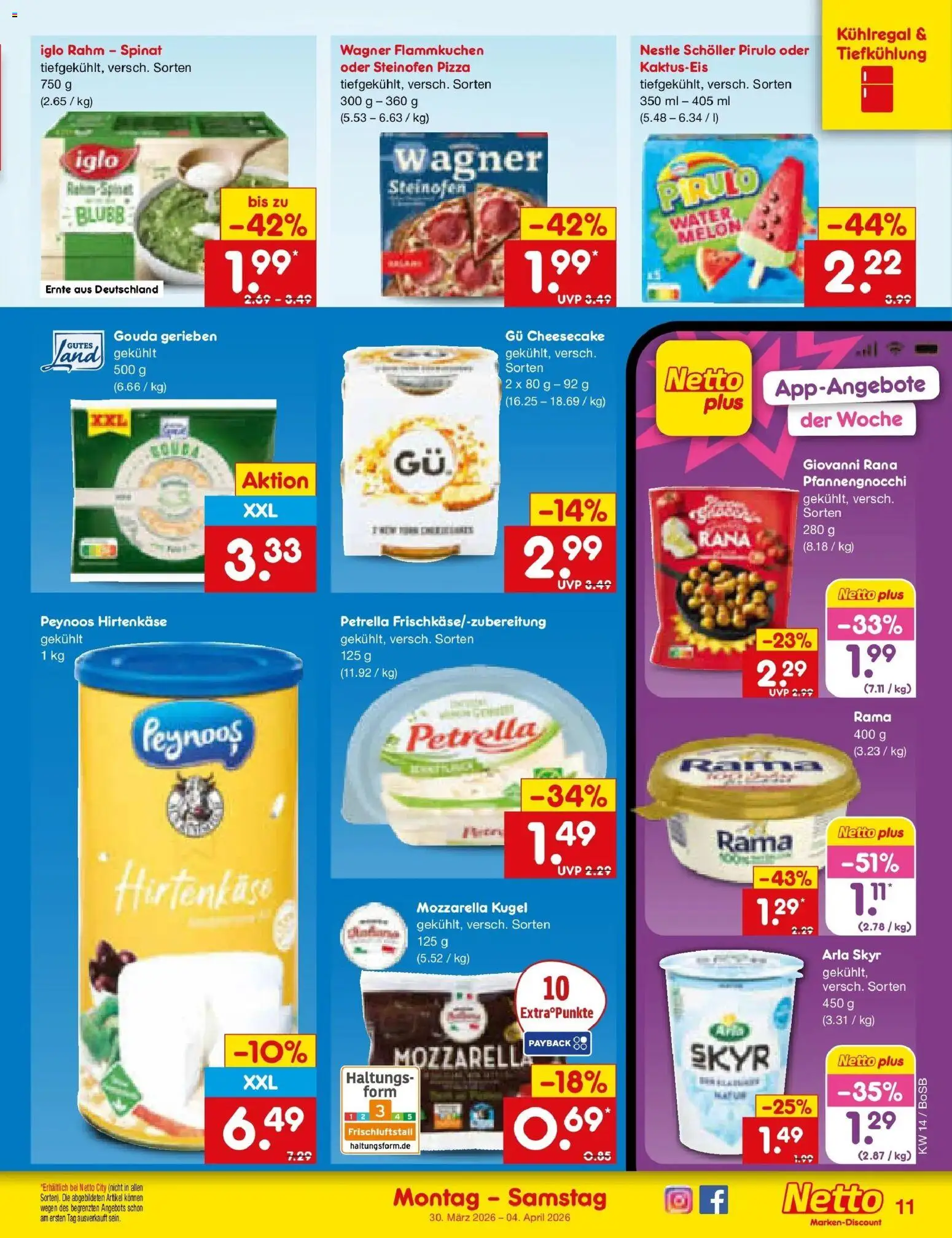 Netto Marken-Discount Prospekt Stadtlohn	 – gültig ab 30.03.2026 | Seite: 11 | Produkte: Mozzarella, Skyr, Arla skyr, Pizza