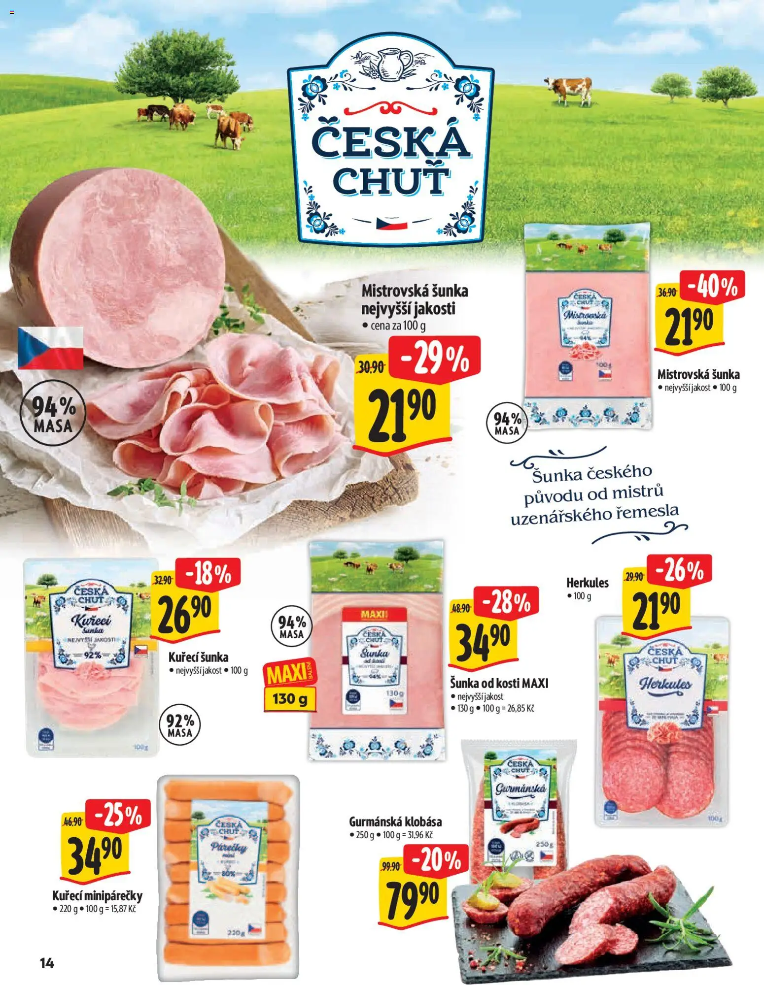 Albert katalog - Hypermarket od 25.03.2026 | Strana: 14 | Produkty: Šunka od kosti, Šunka, Klobása, Kuřecí šunka