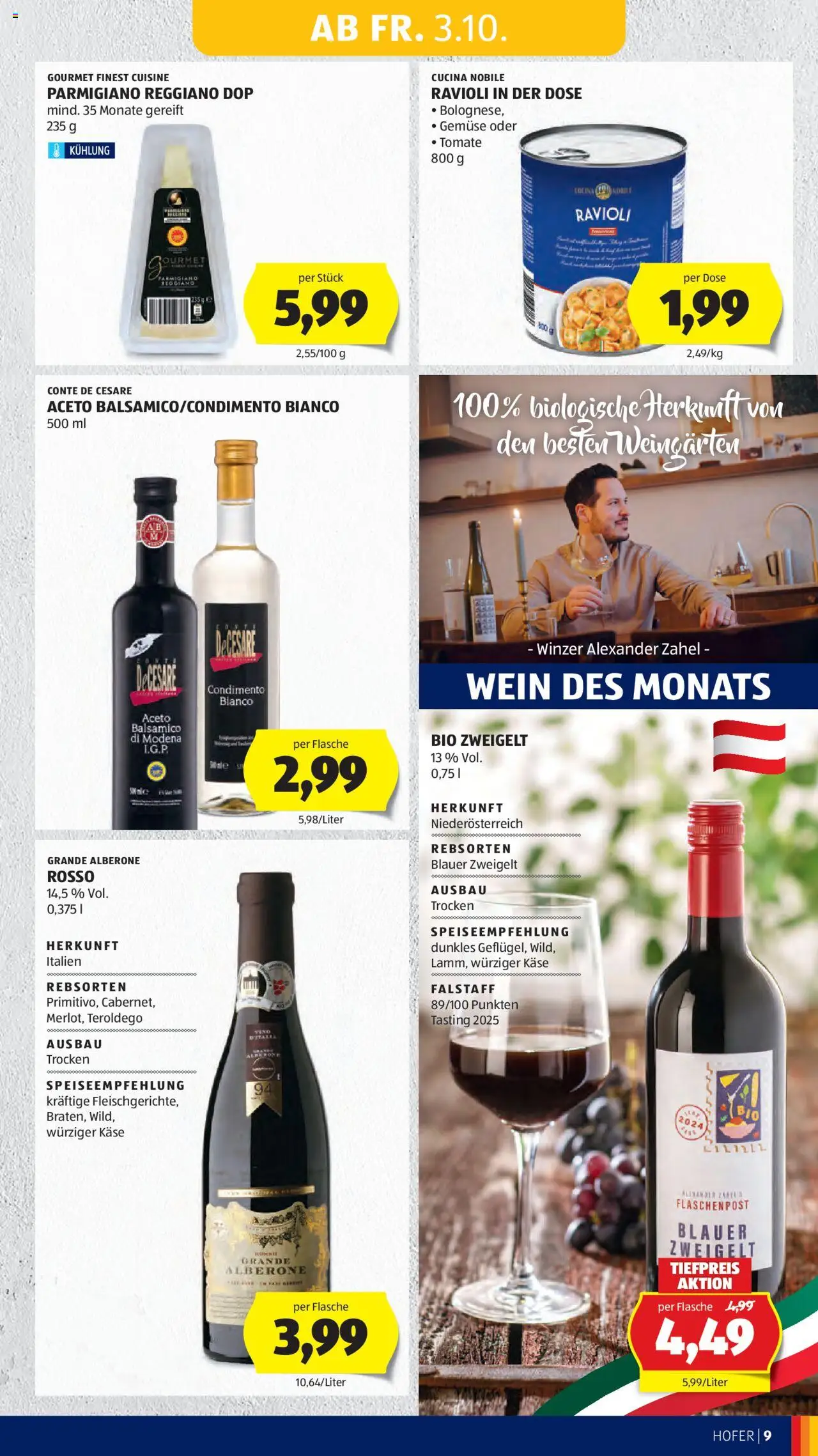 Hofer Flugblatt gültig ab 03.10.2025 | Seite: 11 | Produkte: Gemüse, Käse, Wein