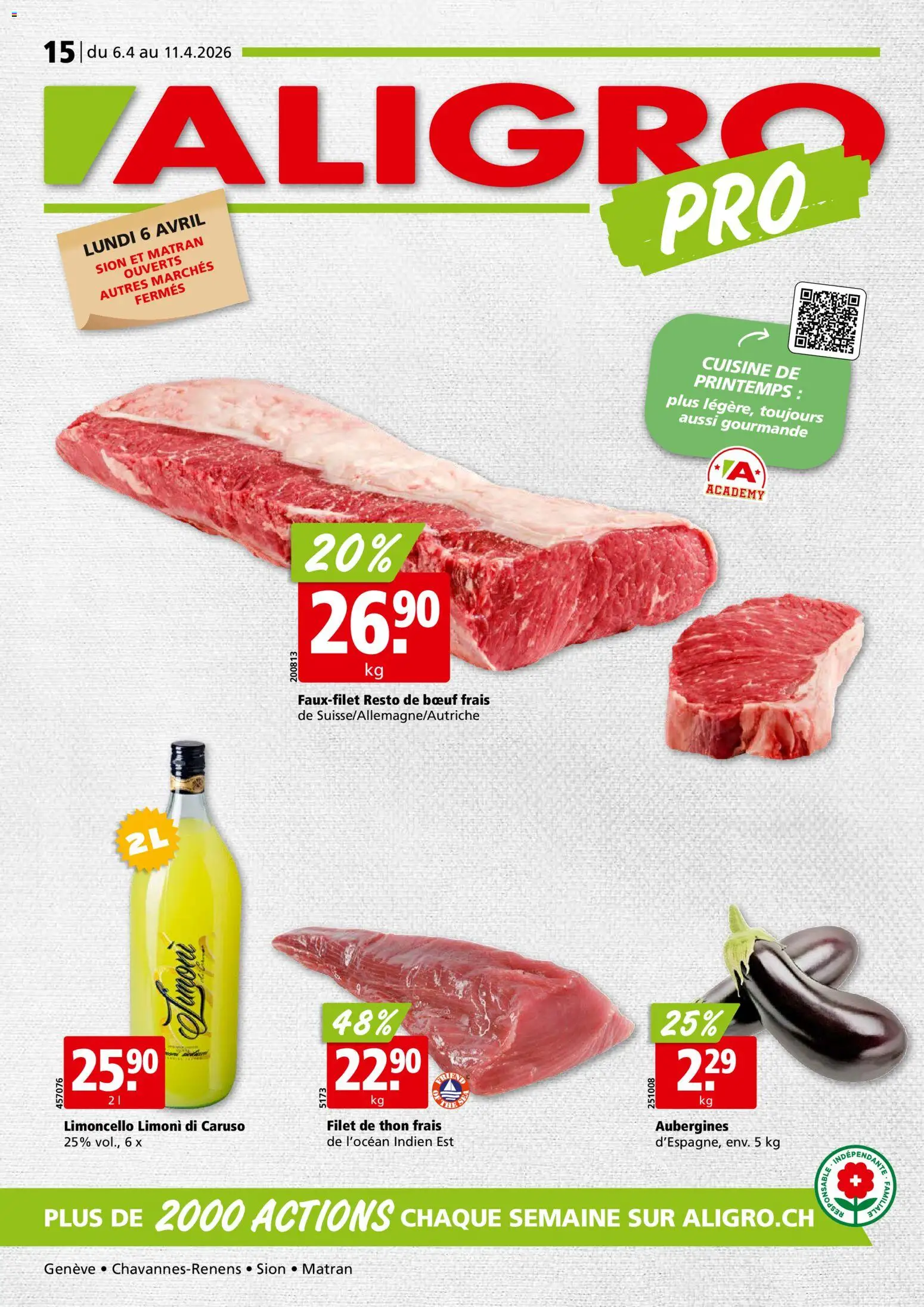 Aligro aktionen Chavannes, Matran, Genève, Sion – gültig ab 06.04.2026 | Seite: 1