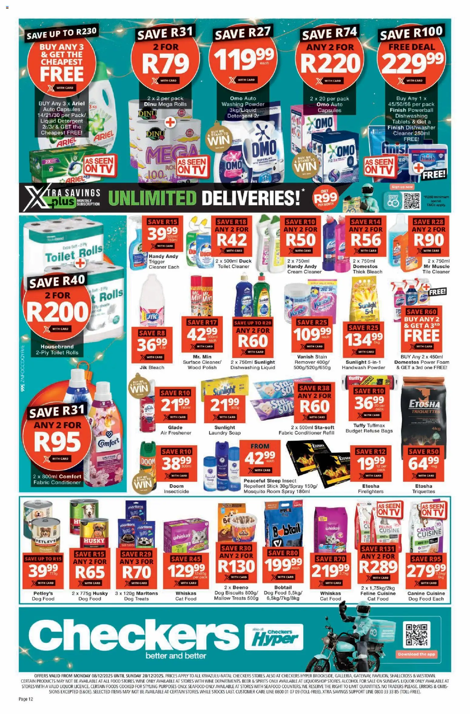 New Checkers catalogue – valid from 08.12.2025 | Page: 12 | Products: TV, Bleach, Conditioner, Washing powder