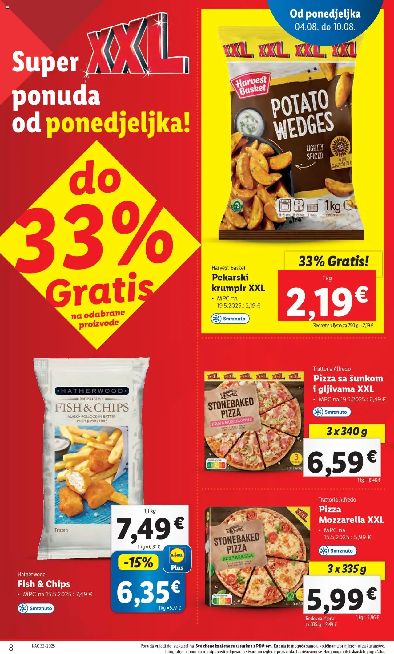 Lidl katalog | vrijedi od 04.08.2025 | Stranica: 8 | Proizvodi: Mozzarella, Pizza, Krumpir