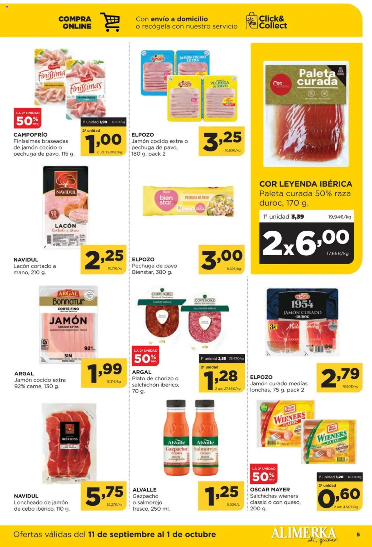 Alimerka folleto Asturias │ válido desde el 11.09.2025 | Página: 5 | Productos: Medias, Jamón, Jamón cocido, Loncheado