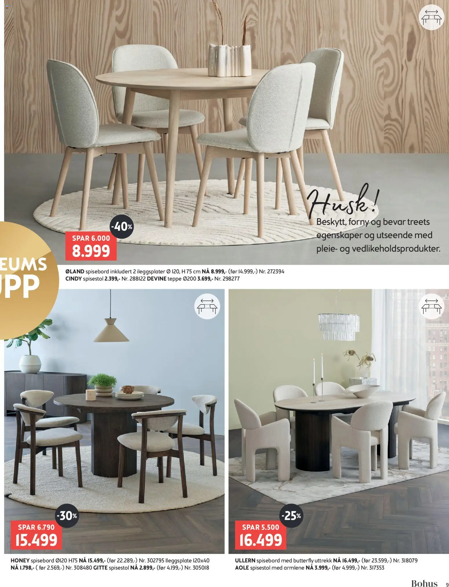 {H1} | Side: 9 | Produkter: Spisebord, Spisestol, Teppe