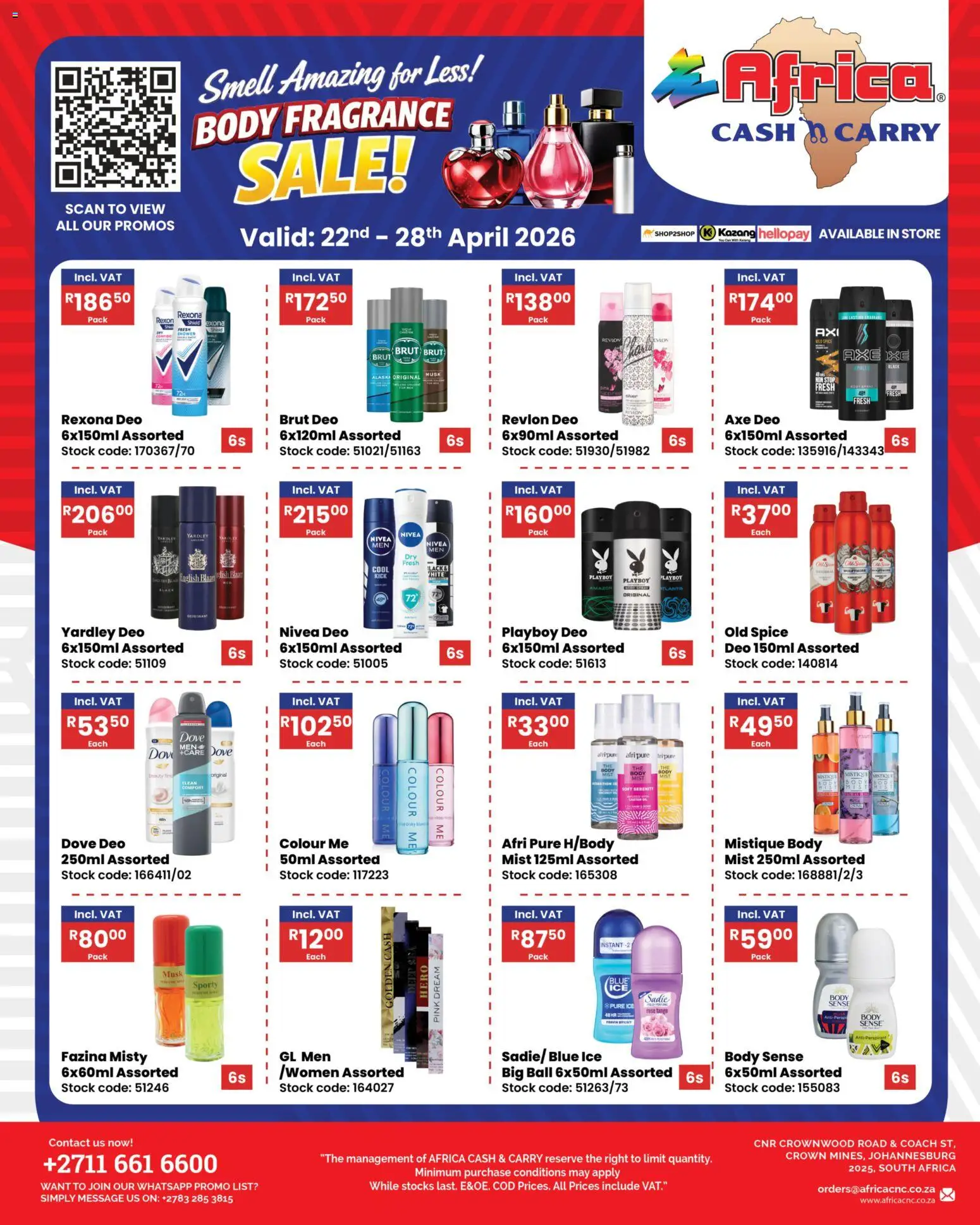 New Africa Cash & Carry catalogue – valid from 22.04.2026 | Page: 1 | Products: Fragrance, Stock, Antiperspirant