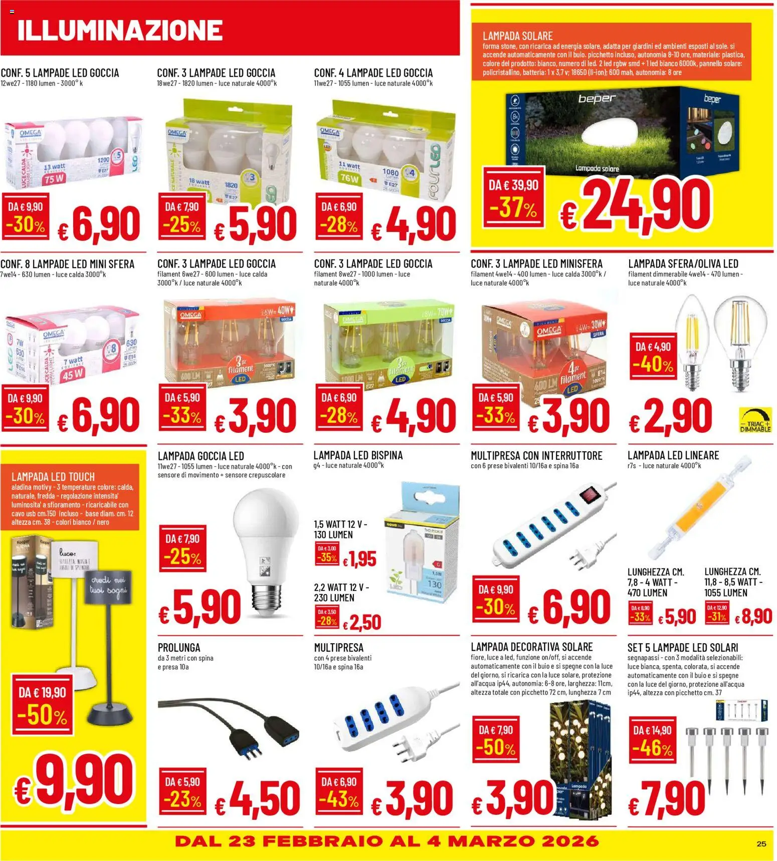 Volantino Galassia del 19.02.2026 | Pagina: 25 | Prodotti: Lampada solare, Presa, Batteria, Doccia