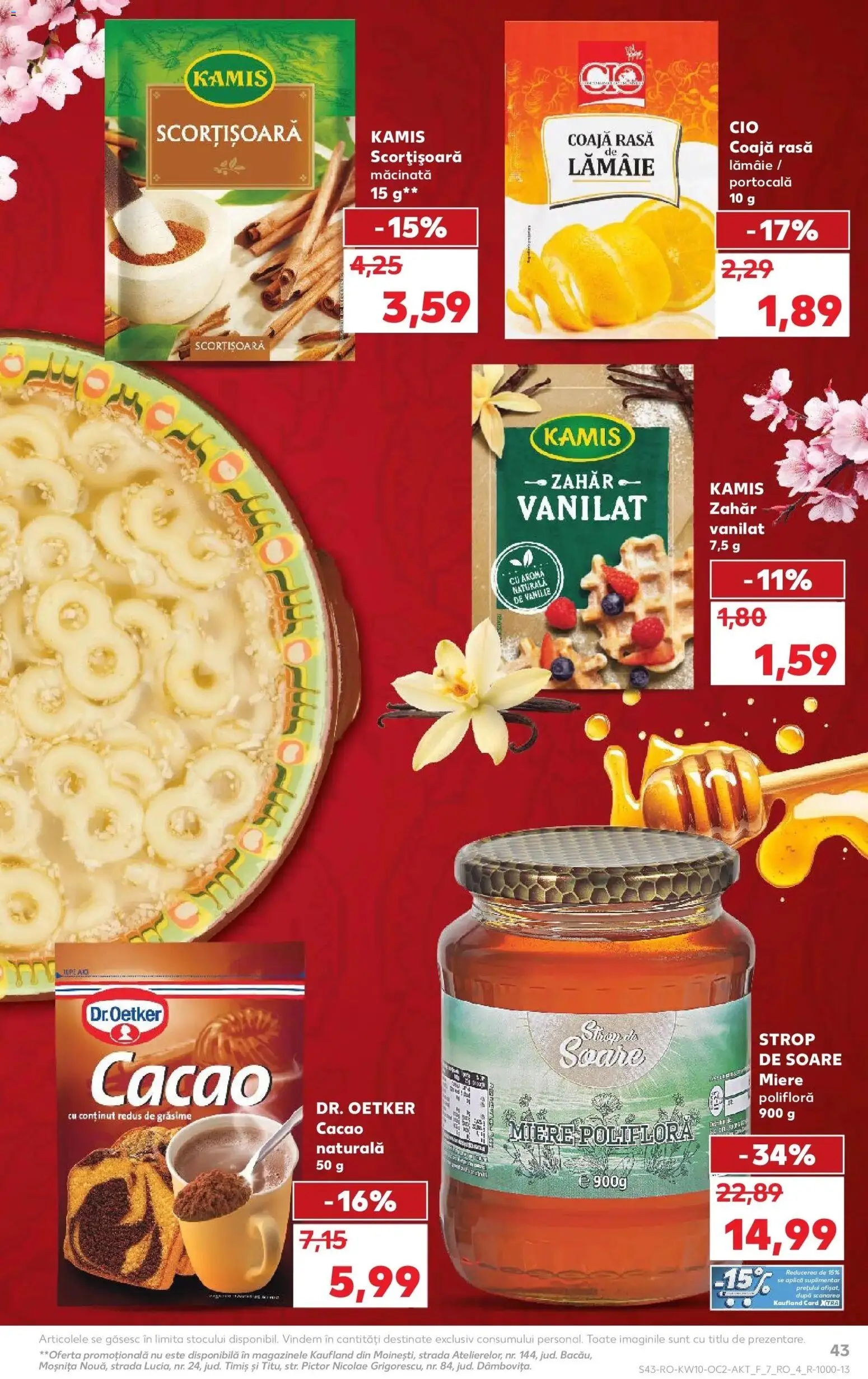 Noul catalog Kaufland – valabil de la 04.03.2026 | Pagină: 43 | Produse: Miere polifloră, Cacao, Zahăr, Lămâie
