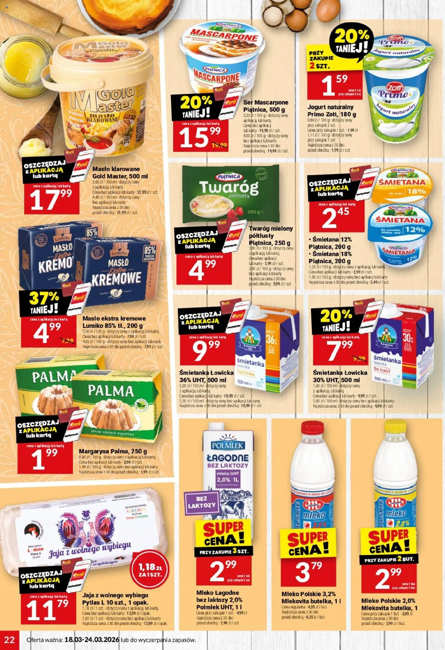 Twój Market gazetka od 18.03.2026 | Strona: 22 | Produkty: Masło, Ser, Jogurt, Twaróg