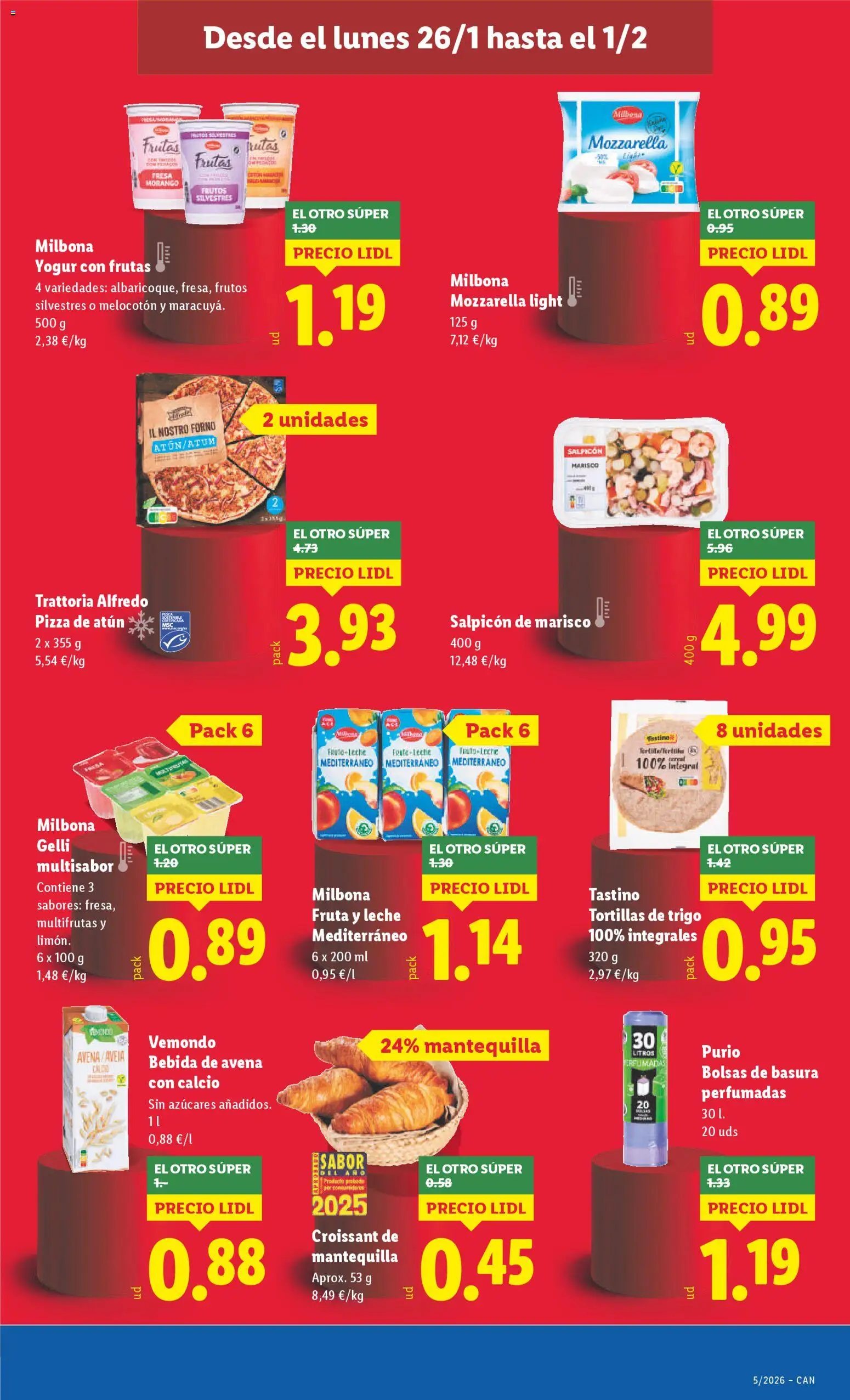 Lidl - Canarias │ válido desde el 26.01.2026 | Página: 3 | Productos: Pizza, Croissant, Bebida de avena, Συσκευή ροής