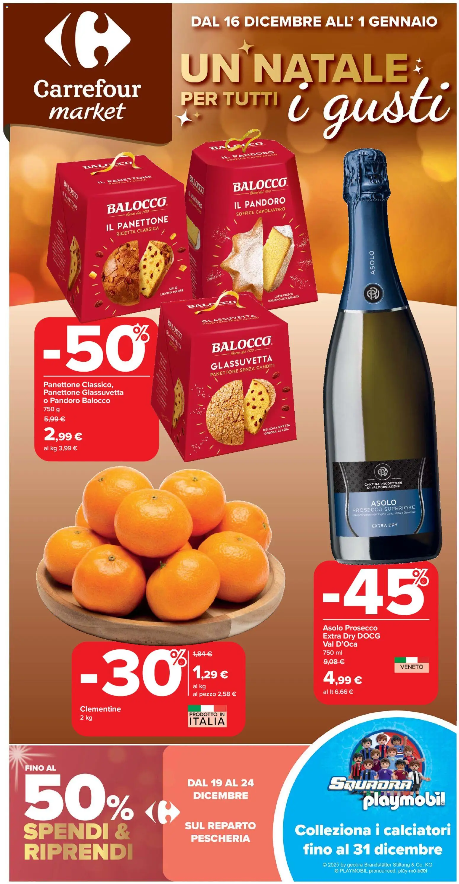Volantino Carrefour del 16.12.2025 | Pagina: 1 | Prodotti: Prosecco, Latte, Pandoro, Panettone