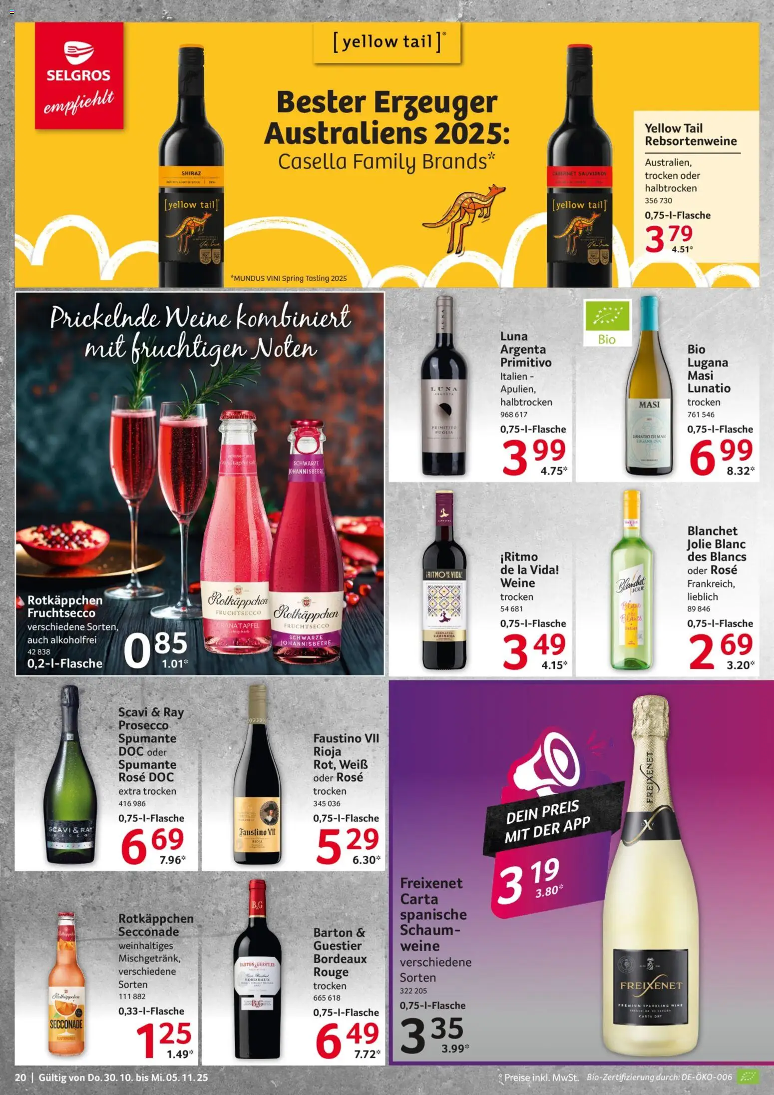 Selgros Prospekt 	 – gültig ab 30.10.2025 | Seite: 20 | Produkte: Freixenet, Rouge, Prosecco, Rotkäppchen