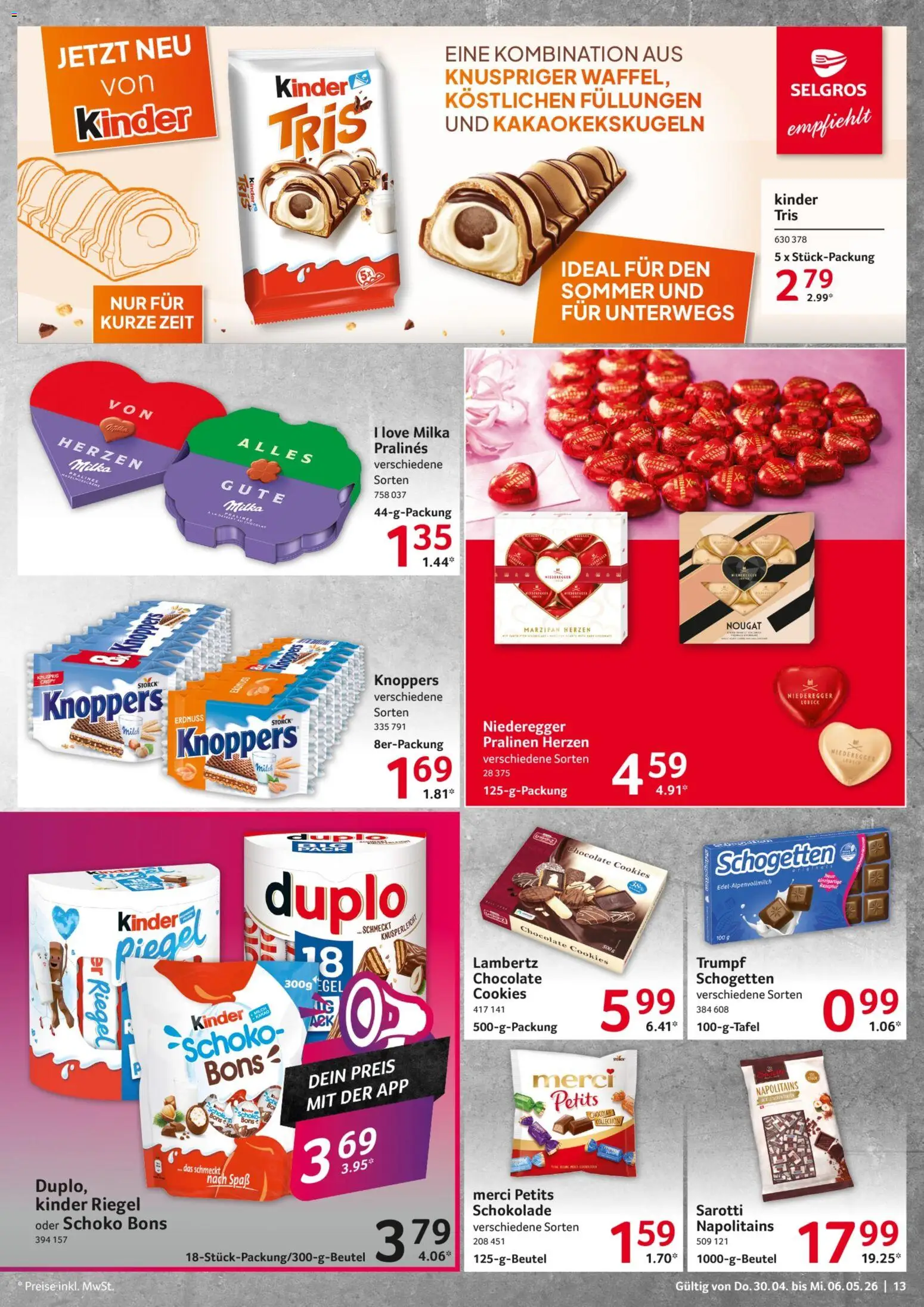 Selgros Prospekt 	 – gültig ab 30.04.2026 | Seite: 13 | Produkte: Merci, Milka, Kinder riegel, Schogetten