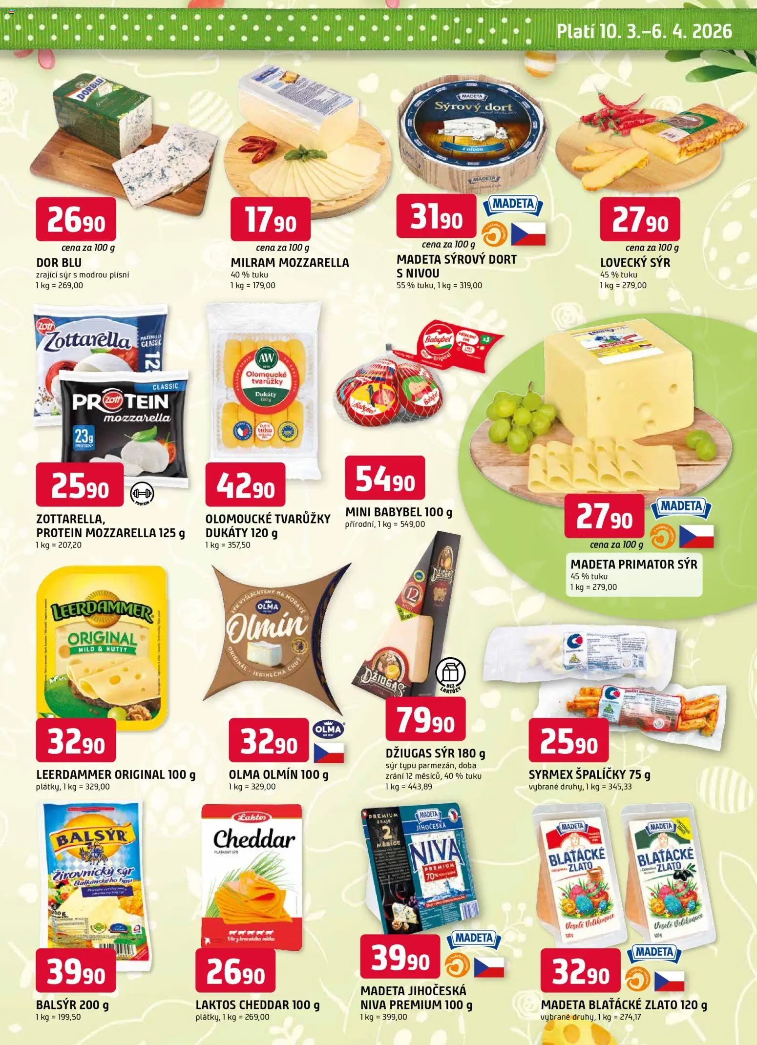 Trefa leták - Jarní speciál od 10.03.2026 | Strana: 3 | Produkty: Babybel, Mozzarella, Dort, Cheddar