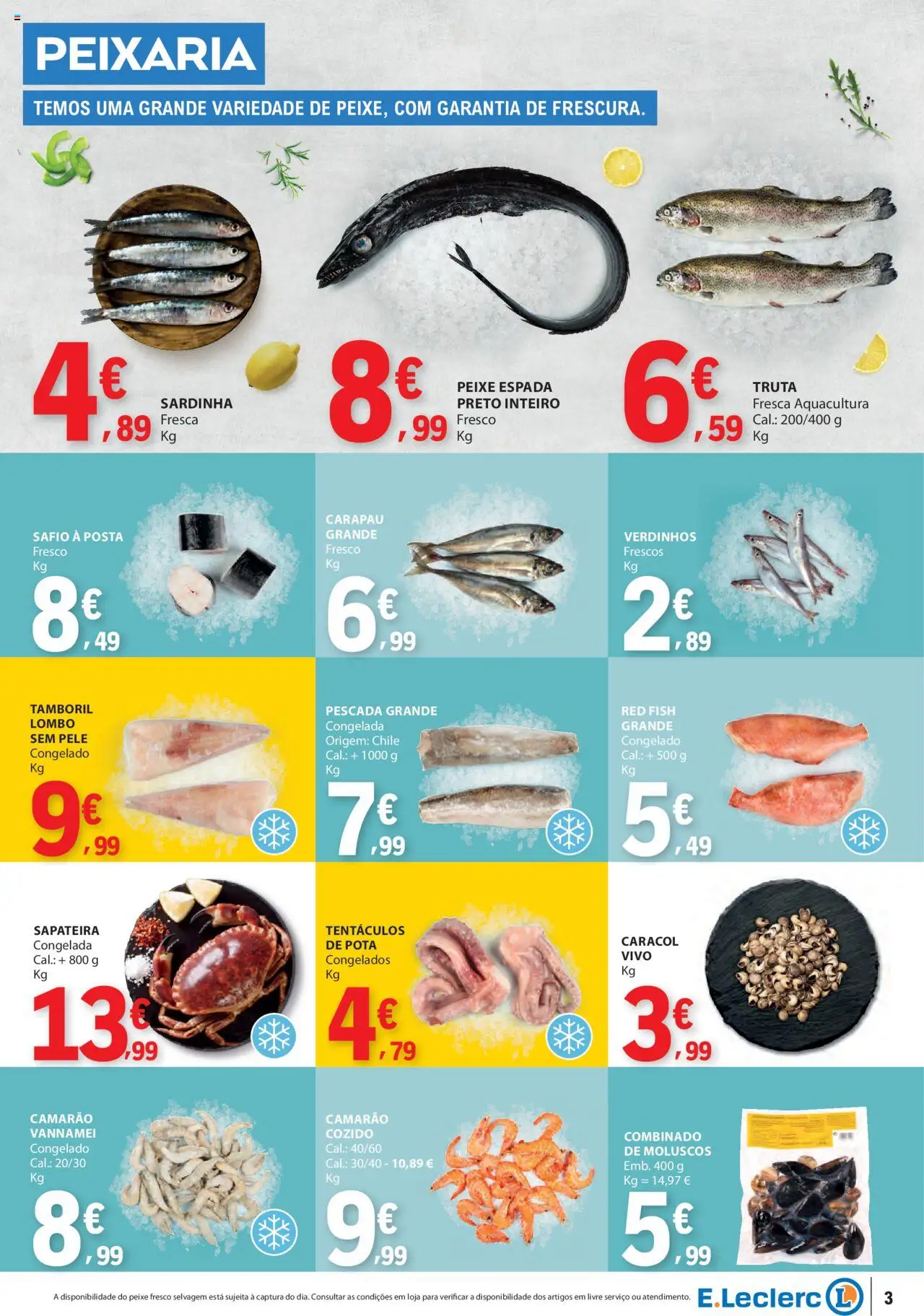 E.Leclerc folheto │ válido de 07.08.2025 | Página: 3 | Produtos: Pescada, Lombo, Peixe, Truta
