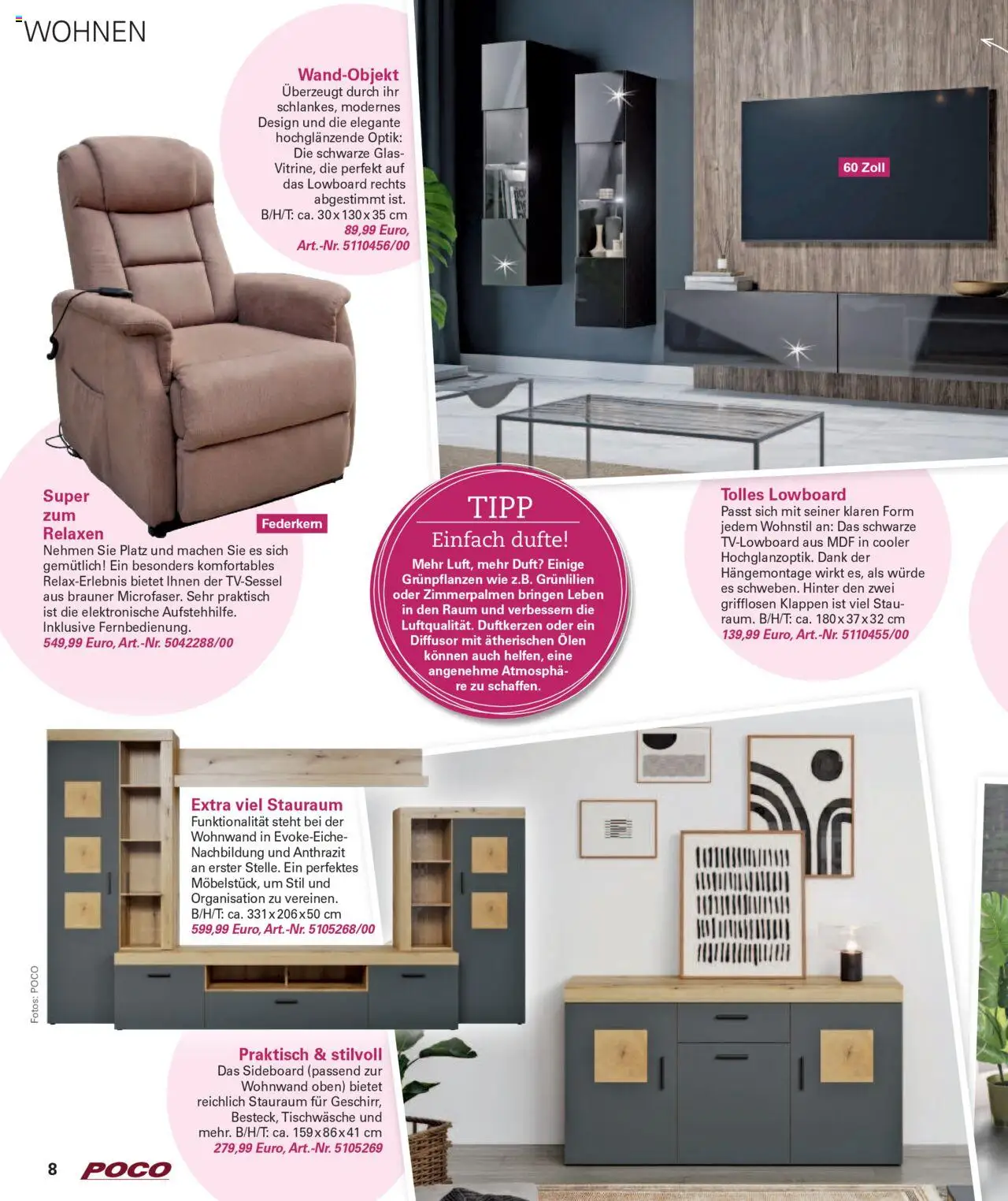 Poco Wohnwelt Herbst 2025 – gültig ab 01.09.2025 | Seite: 8 | Produkte: Sideboard, Wohnwand, Lowboard, Duft