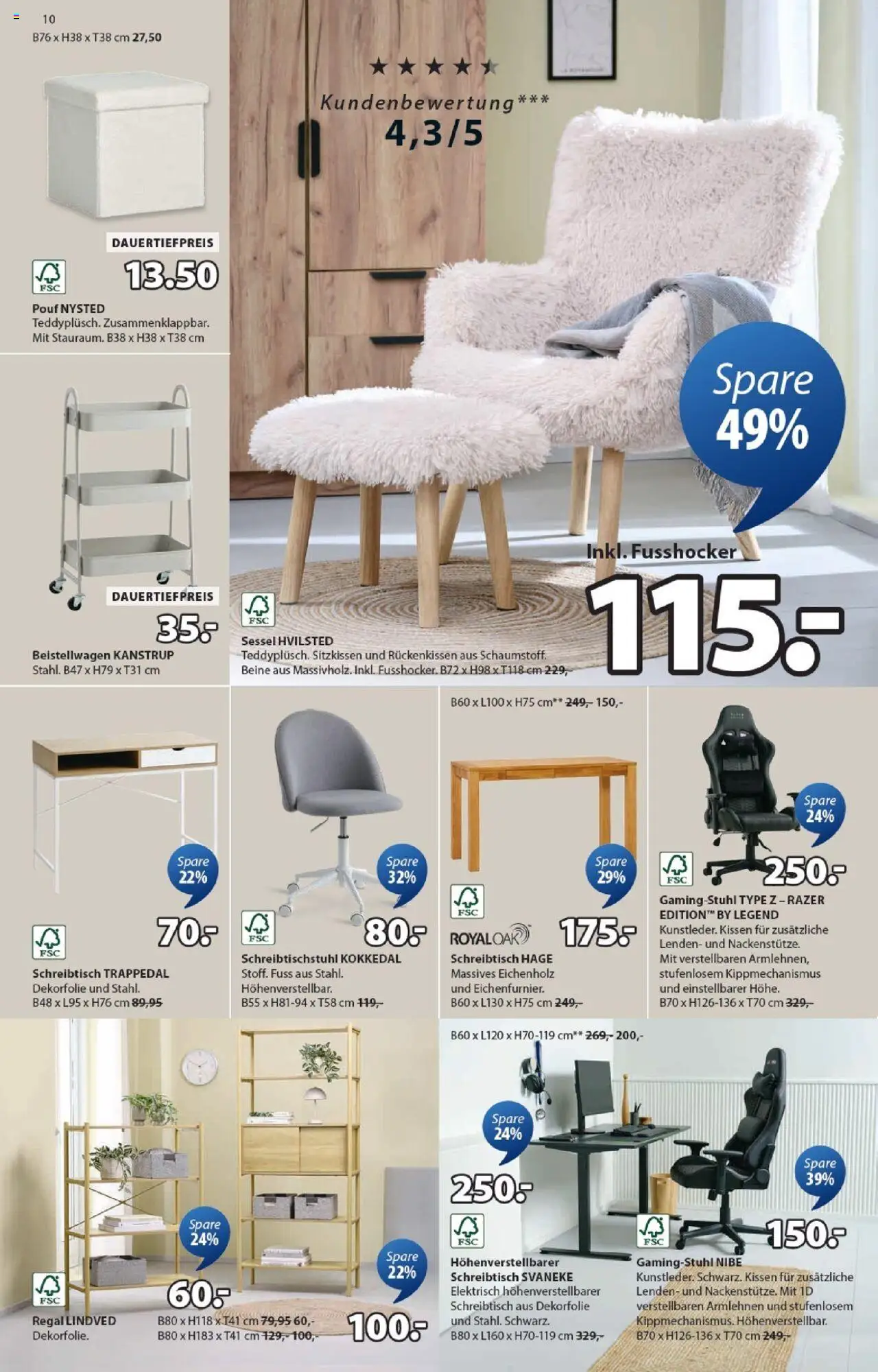 JYSK Aktionen – gültig ab 07.10.2025 | Seite: 10 | Produkte: Sessel, Regal, Pouf, Gamingstuhl